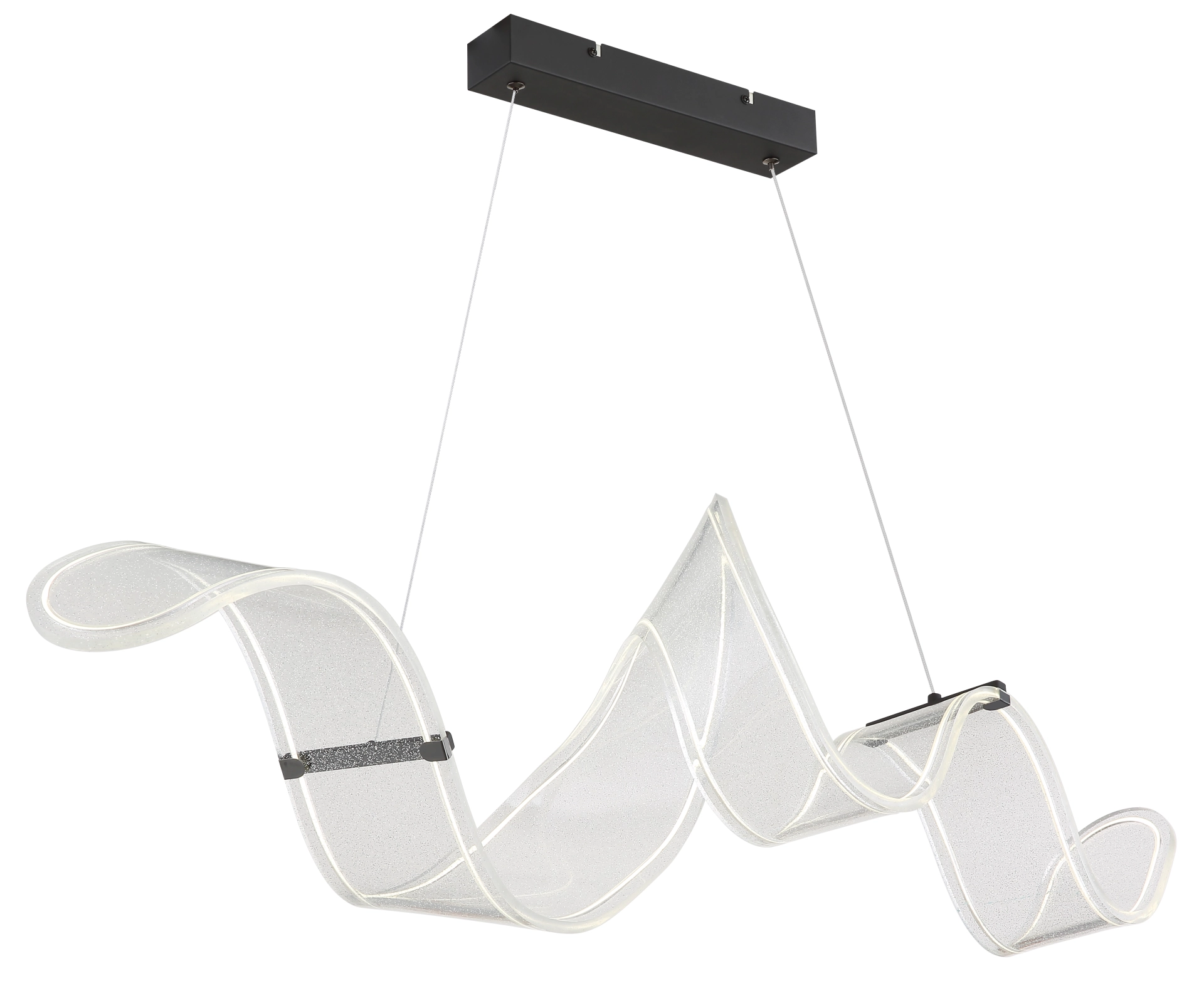 TAPIA LED-Hängeleuchte: geschwungenes, klares Acryl mit integrierter Lichtlinie, Deckenbaldachin aus Metall in Schwarz matt; modernes Pendel von Globo Handels GmbH, Artikelnummer 68295H.