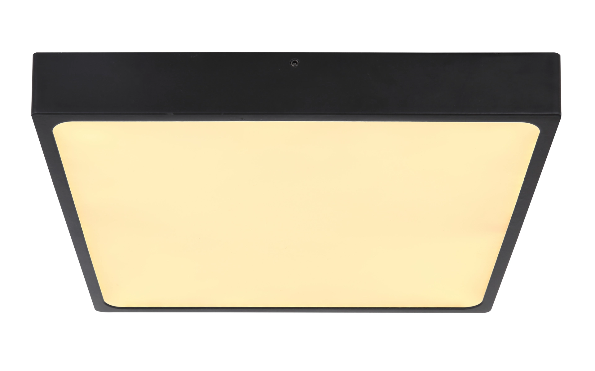 Quadratische Deckenleuchte ECHO 220x220 mm aus satiniertem Acryl, Metall schwarz matt, dimmbar, warmweißes Licht – elegantes Design für Wohnräume. Hersteller: Globo Handels GmbH, Modell 12369-30.