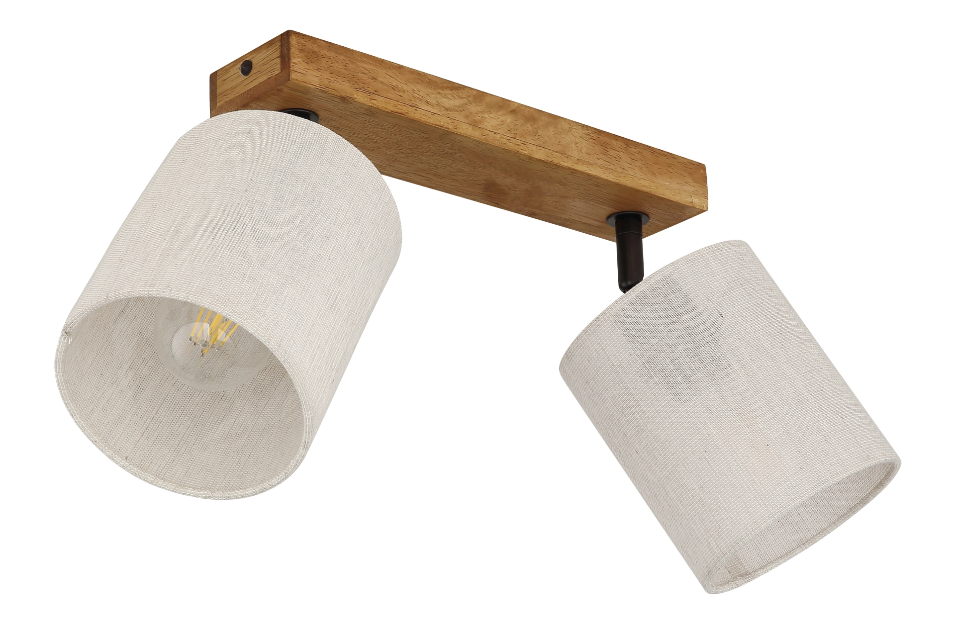 Produktfoto: JULE Strahler 2-flammig, Holz braun, zylindrische Stoffschirme in Beige, dreh- und schwenkbar – Hersteller Globo Handels GmbH, Art.-Nr. 81600246