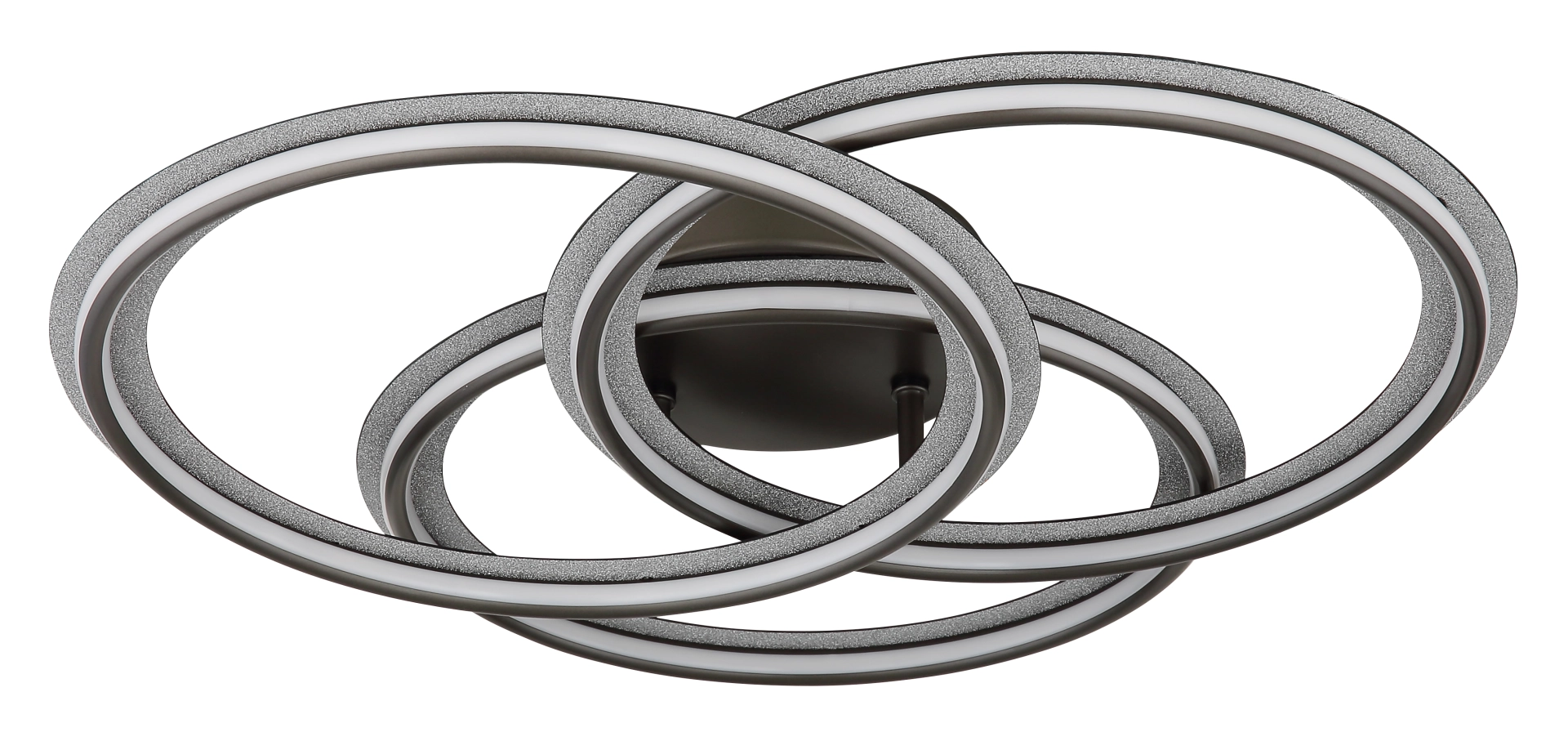 Produktbild: ELAN Deckenleuchte mit drei ineinanderlaufenden LED-Ringen, Metall & Aluminium schwarz‑chrom matt, Modell 67379-40D, Hersteller Globo Handels GmbH – moderne Deckenlampe