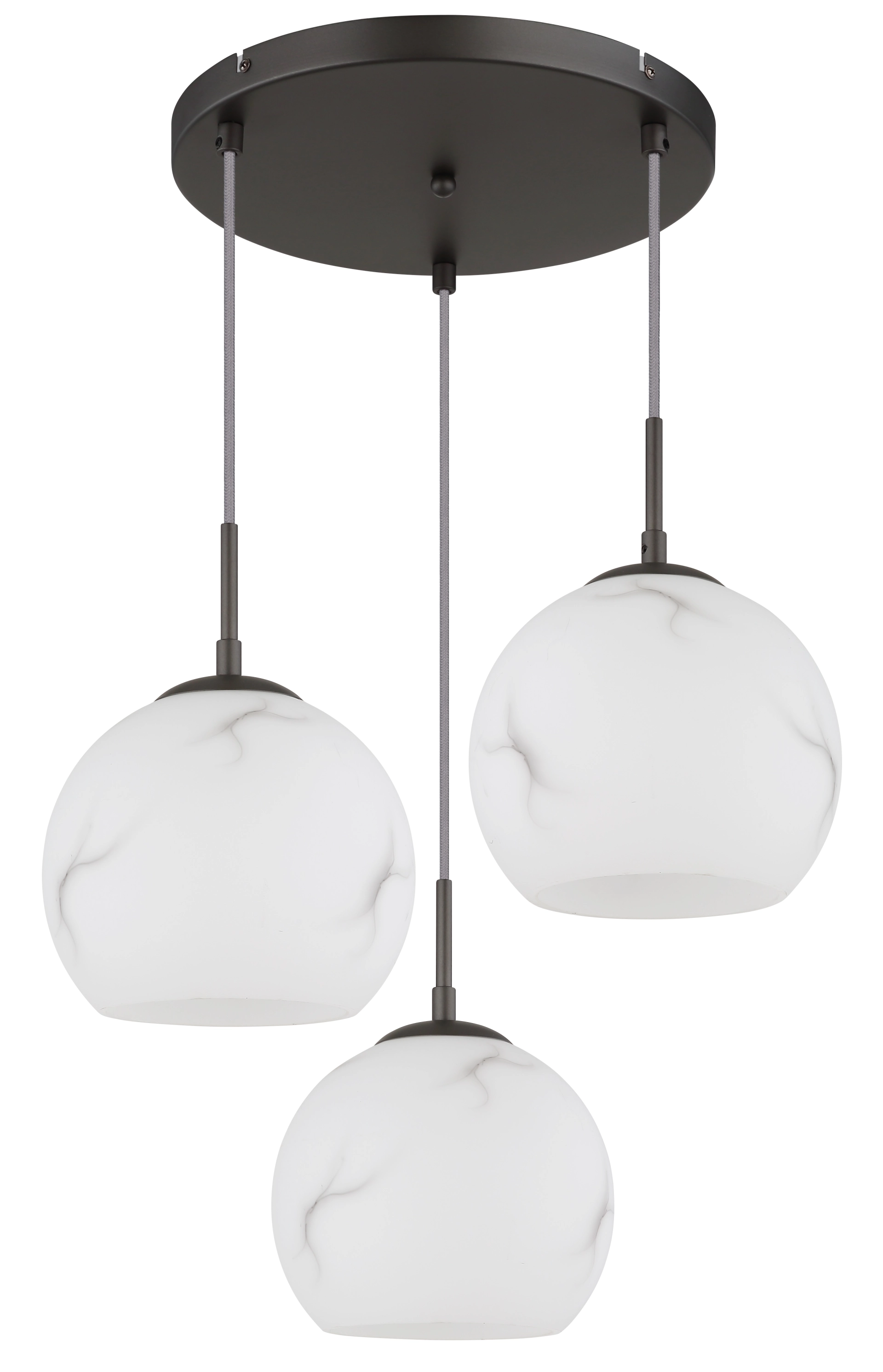 RAGUSA Pendelleuchte von Globo Handels GmbH: 3-flammig, Metall schwarz-chrom matt mit opalen Glaskugeln, runde Deckenplatte, modernes Design, Artikel 15999M-3HR