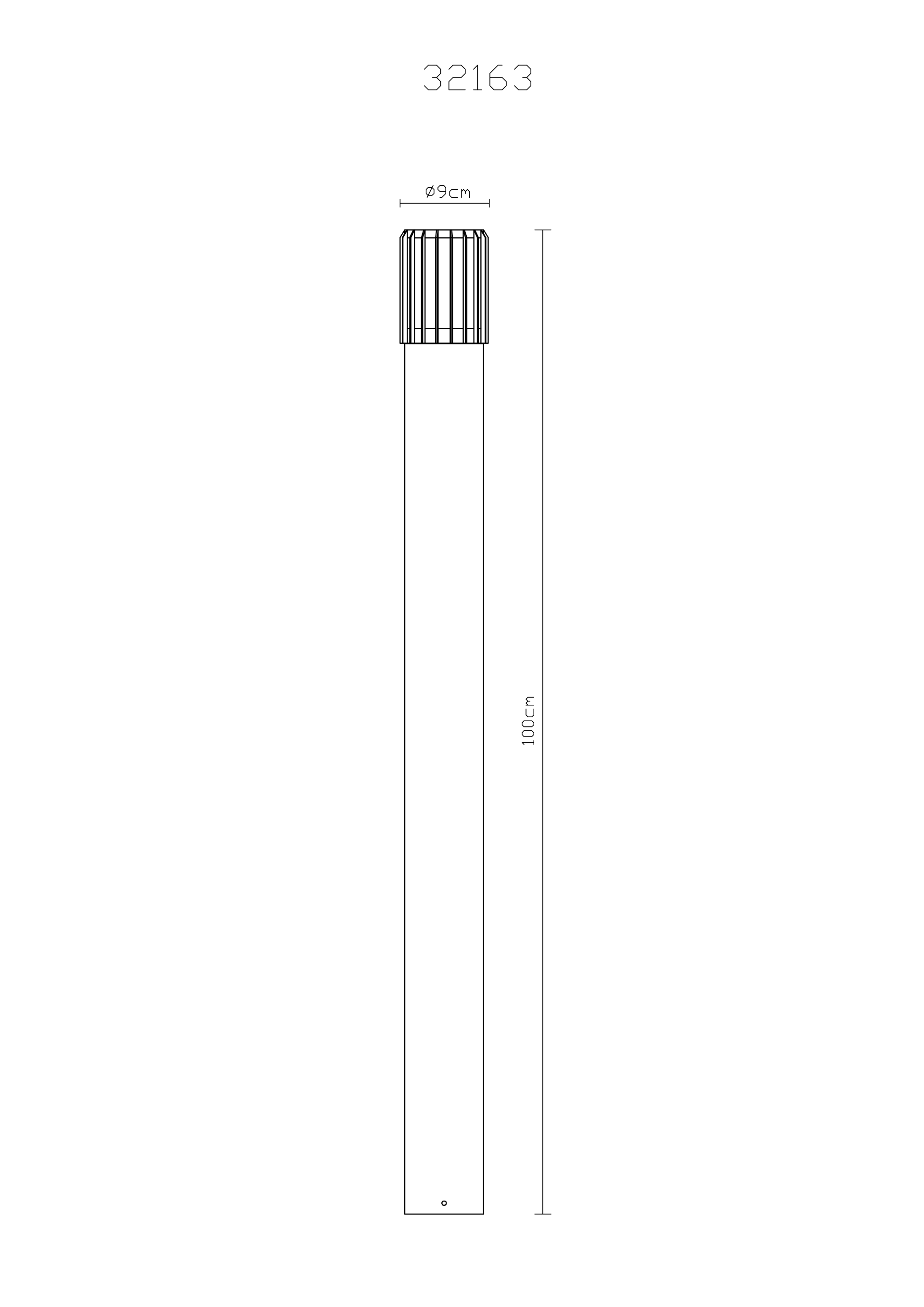 Technische Zeichnung: MERVIN Außenleuchte 32163, Höhe 100 cm, Ø 9 cm – Pfostenleuchte aus Aluminium anthrazit matt mit opalem Kunststoffdiffusor, IP54, für E27-LED, Hersteller Globo Handels GmbH