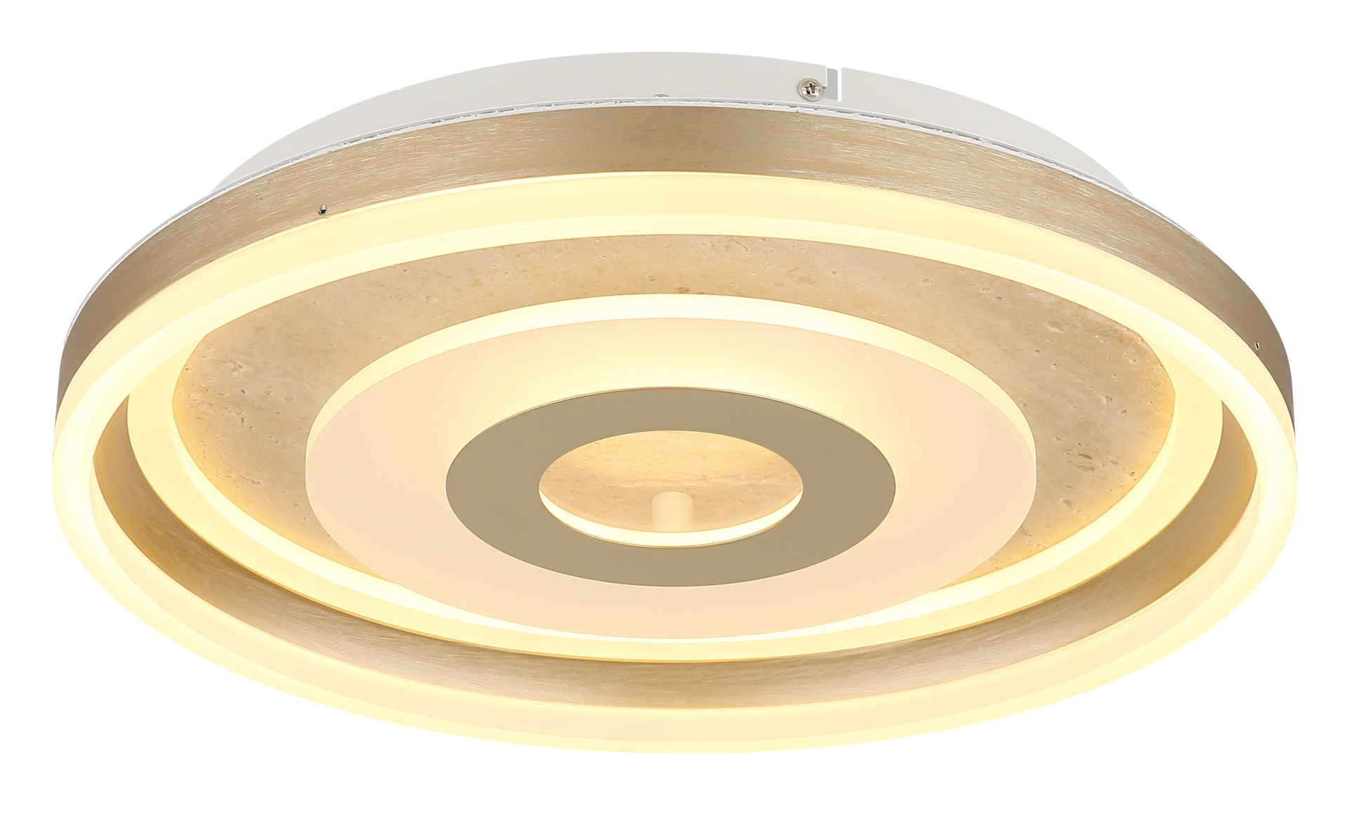 Produktbild: CARDENAS Deckenleuchte, runde Deckenlampe mit konzentrischen Lichtringen aus Metall champagnerfarben matt und Acryl opal; Hersteller Globo Handels GmbH, Artikel 48571-24 – elegante Wohnraumbeleuchtung