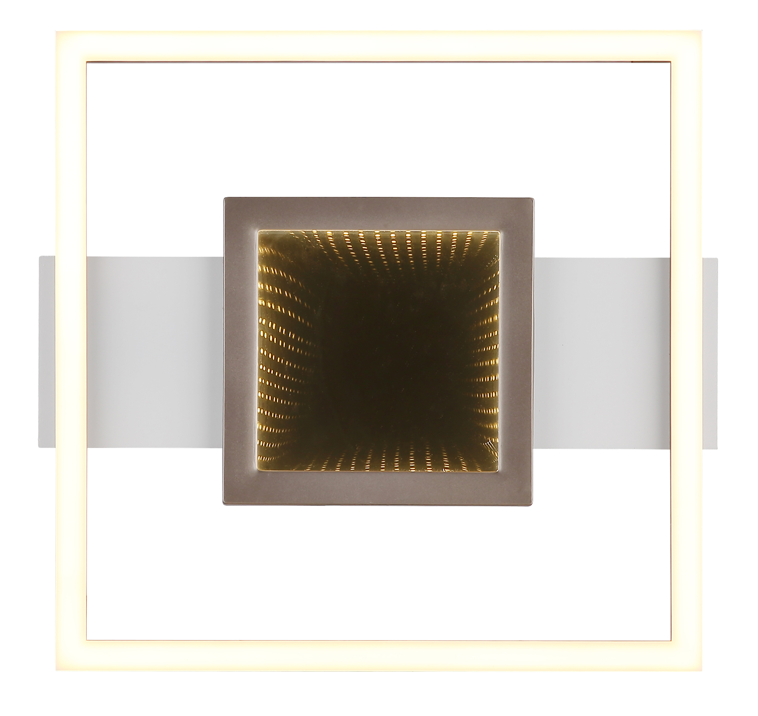 Quadratförmige LED-Wandleuchte mit Innenwürfel und warmweißem Randlicht