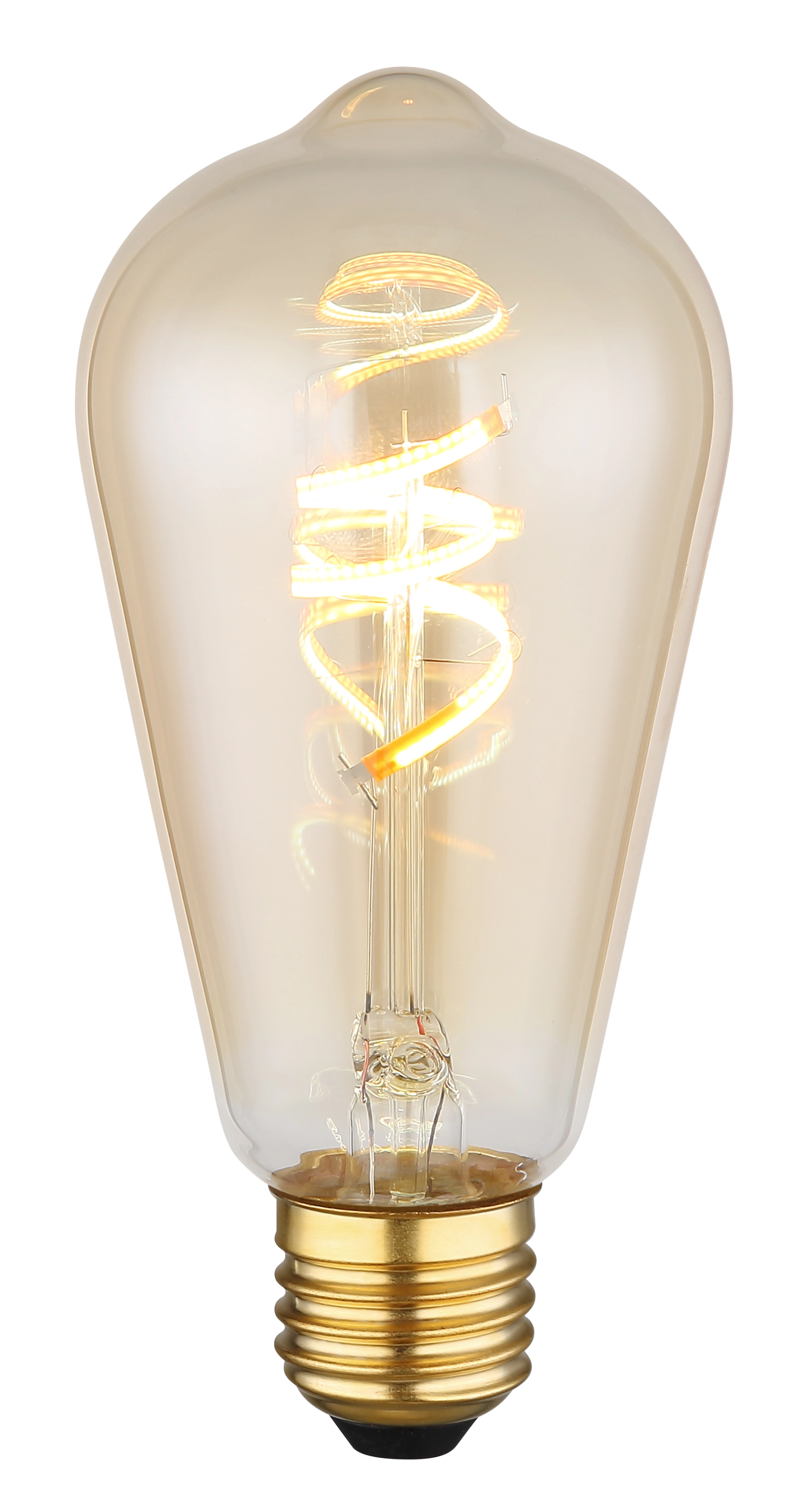 Produktfoto: LED - LEUCHTMITTEL mit amberfarbenem Glas und spiraligem LED-Filament, warmweiß leuchtend; Modell 11333D von Globo Handels GmbH – dekorative Vintage-Lampe für stimmungsvolle Beleuchtung