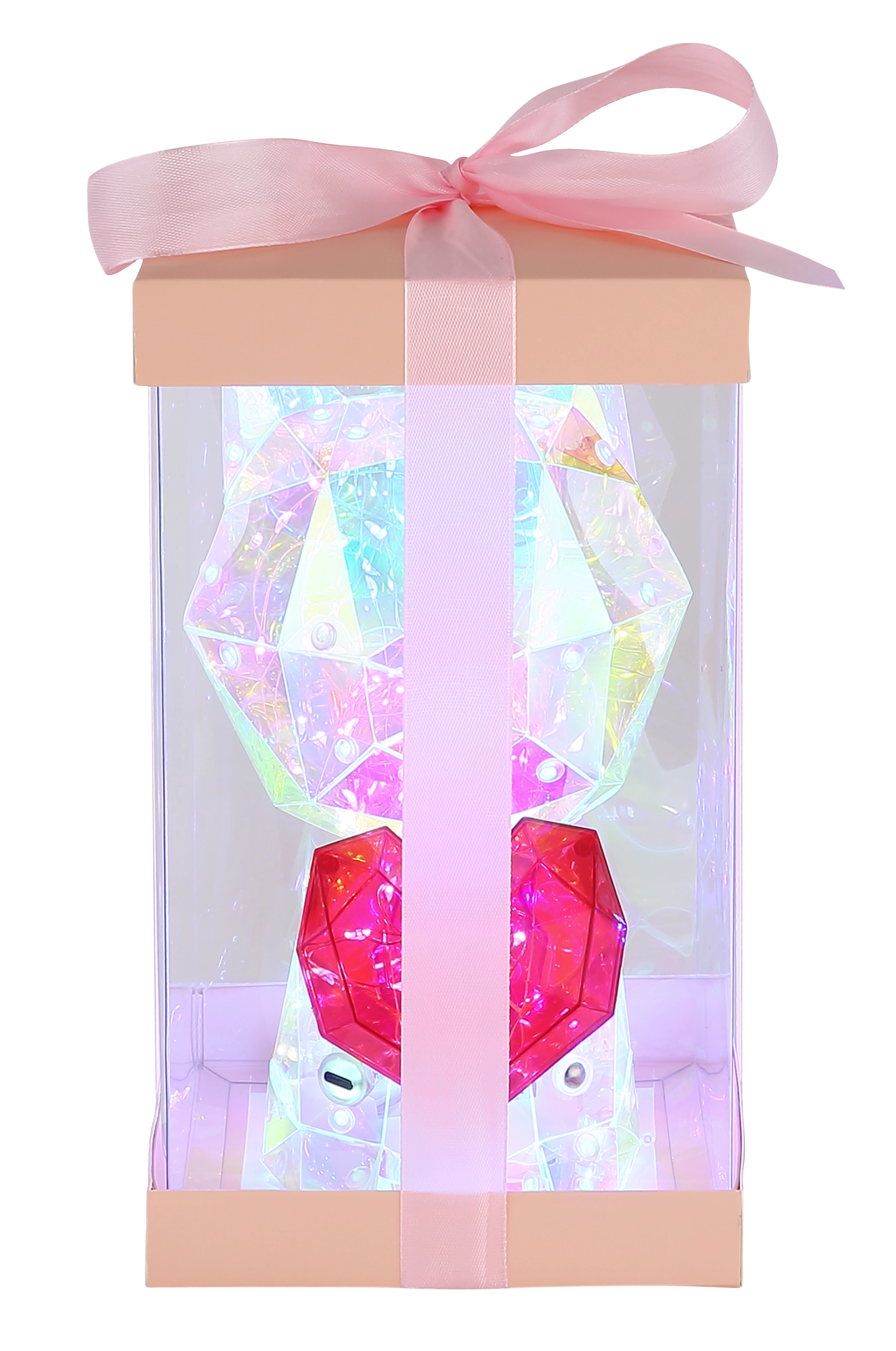 Produktfoto: BRONDAR Tischleuchte in Geschenkbox, klarer Kunststoff mit Kristall-Effekt und rotes Herz aus Kunststoff mit Kristall-Effekt, LED-Dekolicht; Hersteller Globo Handels GmbH, Modell 28099K