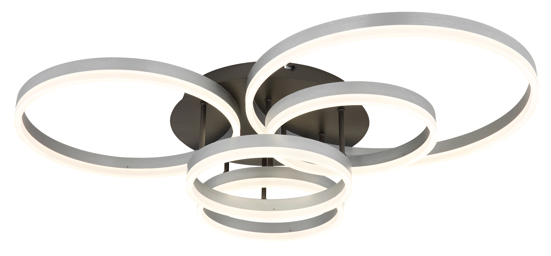 Moderne LED-Deckenleuchte ELORIA von Globo Handels GmbH in Aluminium gebürstet mit mehreren Leuchtringen, Modell 67385A-85; ideal für Wohn- oder Esszimmer, zeitgemäßes Design