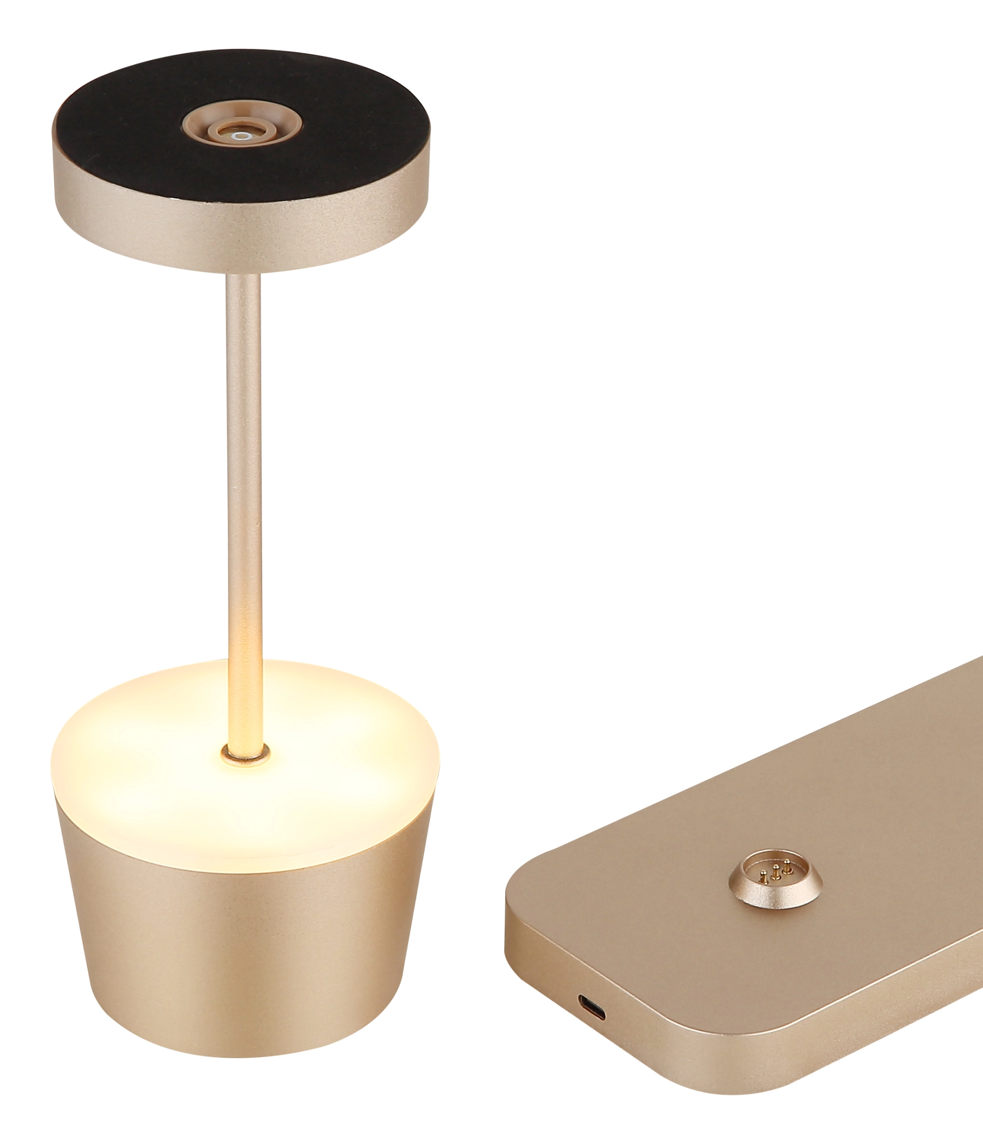 Tischleuchte DAWSON aus Metall in champagnerfarben matt mit runder Basis