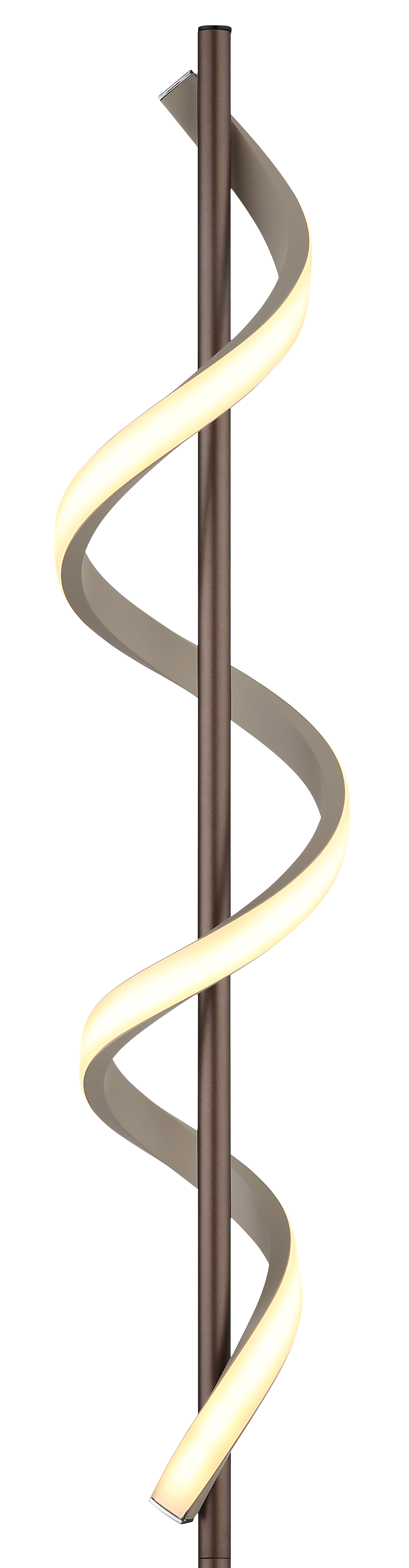 SPIRO Stehleuchte von Globo Handels GmbH, braun mattes Metallgestell mit einer sandfarbenen spiralförmigen Lichtspirale, warmes Licht