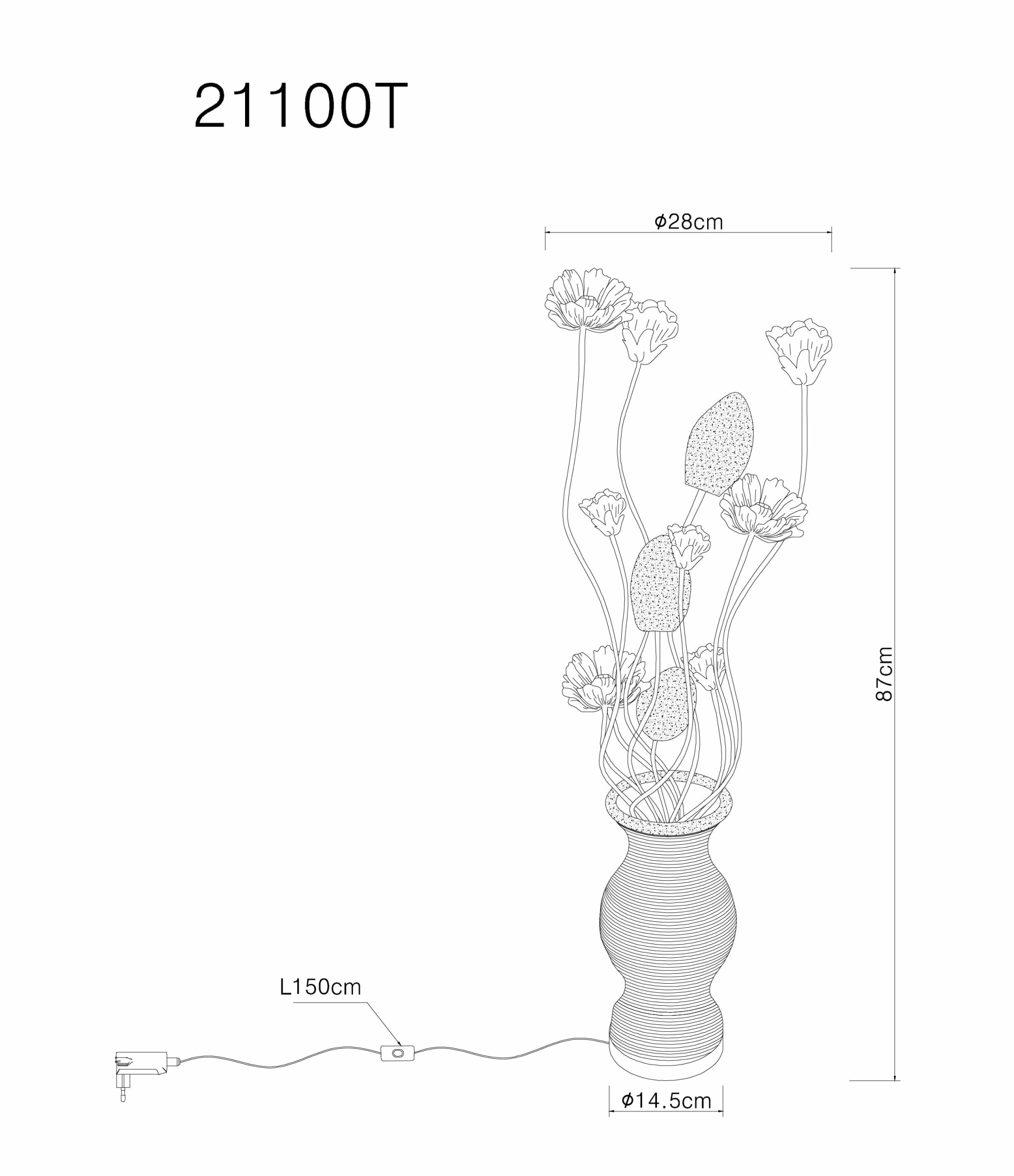Tischleuchte aus Aluminium in Silberfarbe, Modell 21100T von Globo Handels GmbH. RGBW-LED-Lichtquelle, klarer Kunststoffschirm, Ø28 cm, Höhe ca. 87 cm, Basis Ø14,5 cm, Kabelzug L150 cm.