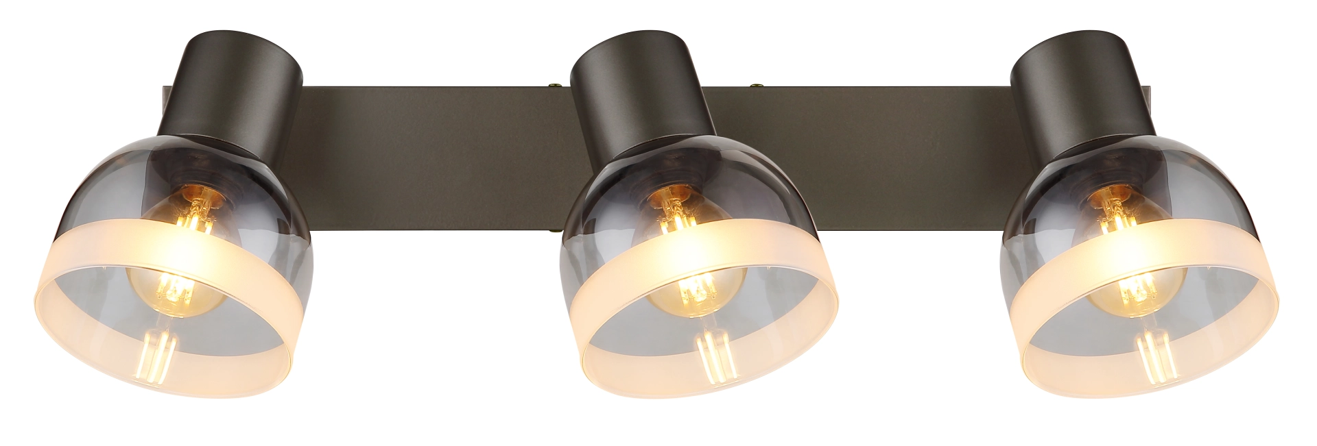 Produktfoto: KAIRO 3-flammiger Deckenstrahler, Metall schwarz‑chrom matt mit rauchfarbenen Glas-Schirmen, Globo Handels GmbH, Artikel 54048-3 – moderne Spotleuchte für Wohnräume