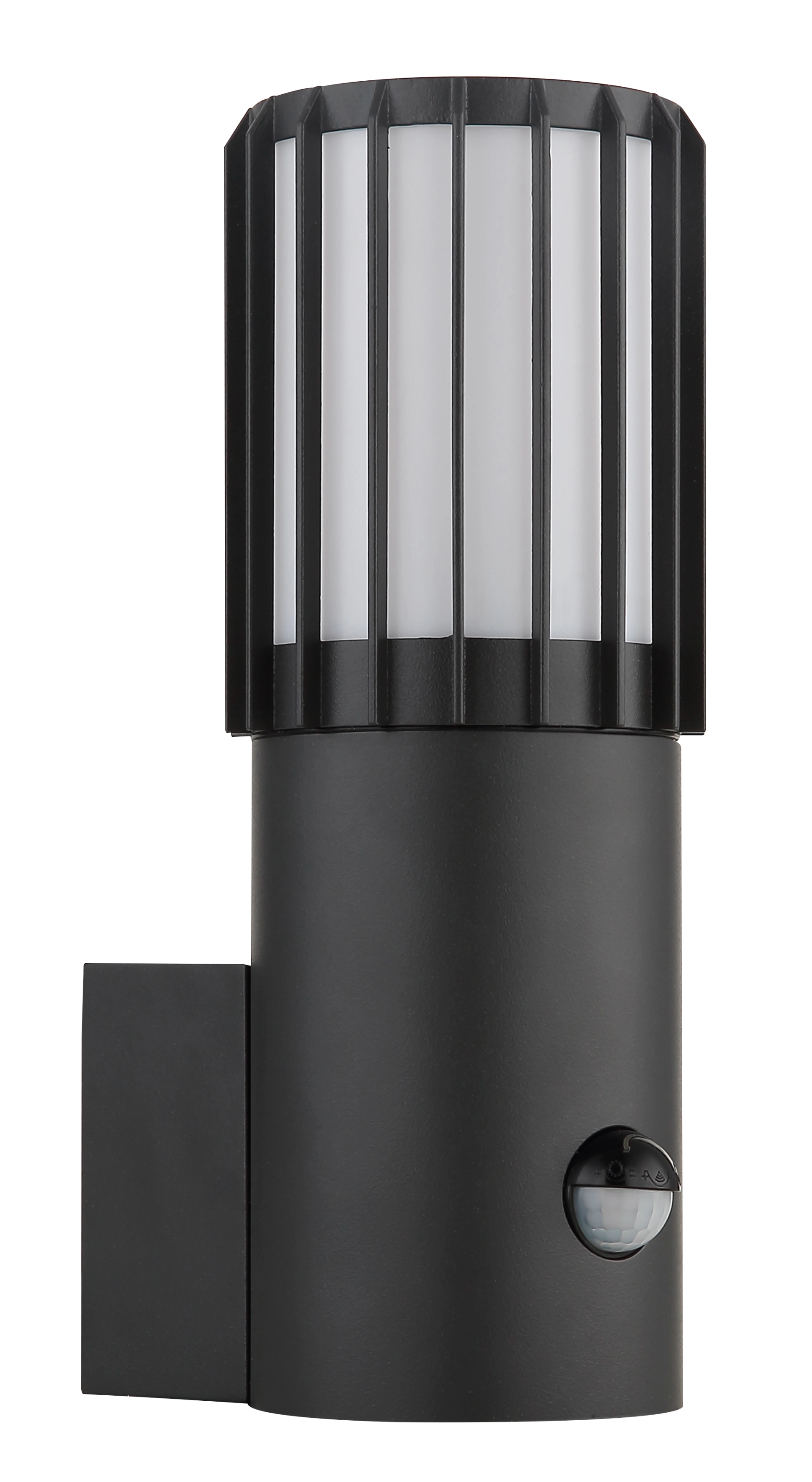 Außenleuchte MERVIN aus Aluminium in anthrazit matt mit opalem Kunststoffschirm, integrierter Sensor