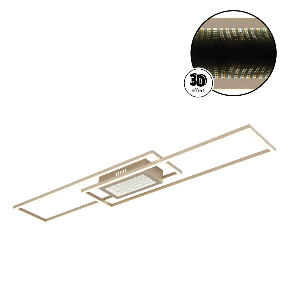 SAUNDERS Deckenleuchte in sandfarben matt, Metall- und Aluminium-Design, rechteckiger Linienkörper mit integrierter LED-Leuchte, Globo 48468-42S (3D-Effekt)