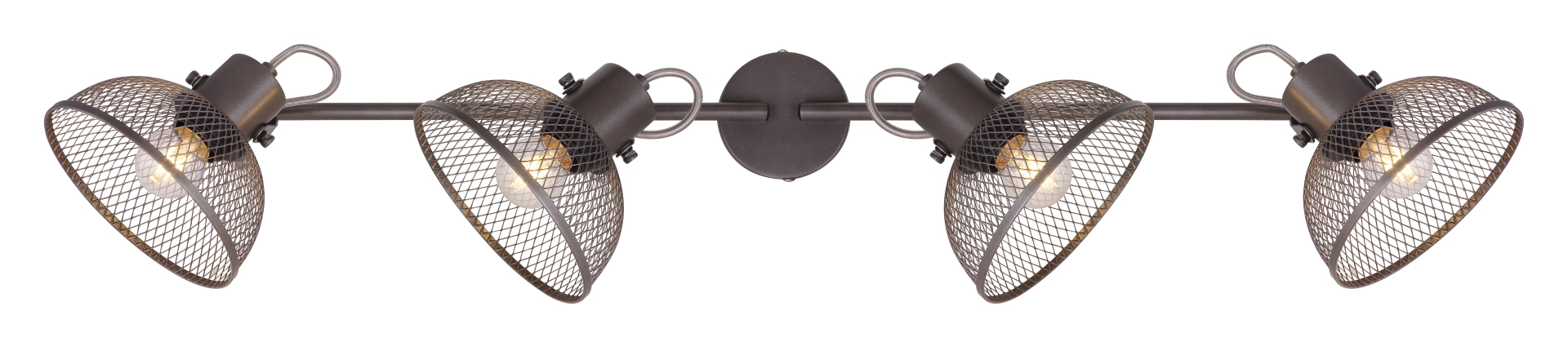 MONIGA: vierflammiger Deckenstrahler im Industrial-Stil mit antiken Metall-Flecht-Schirmen in Rostoptik, verstellbar, 93,6 cm, für E27-Leuchtmittel bis 40W; Hersteller Globo Handels GmbH, Art.-Nr. 54325-4