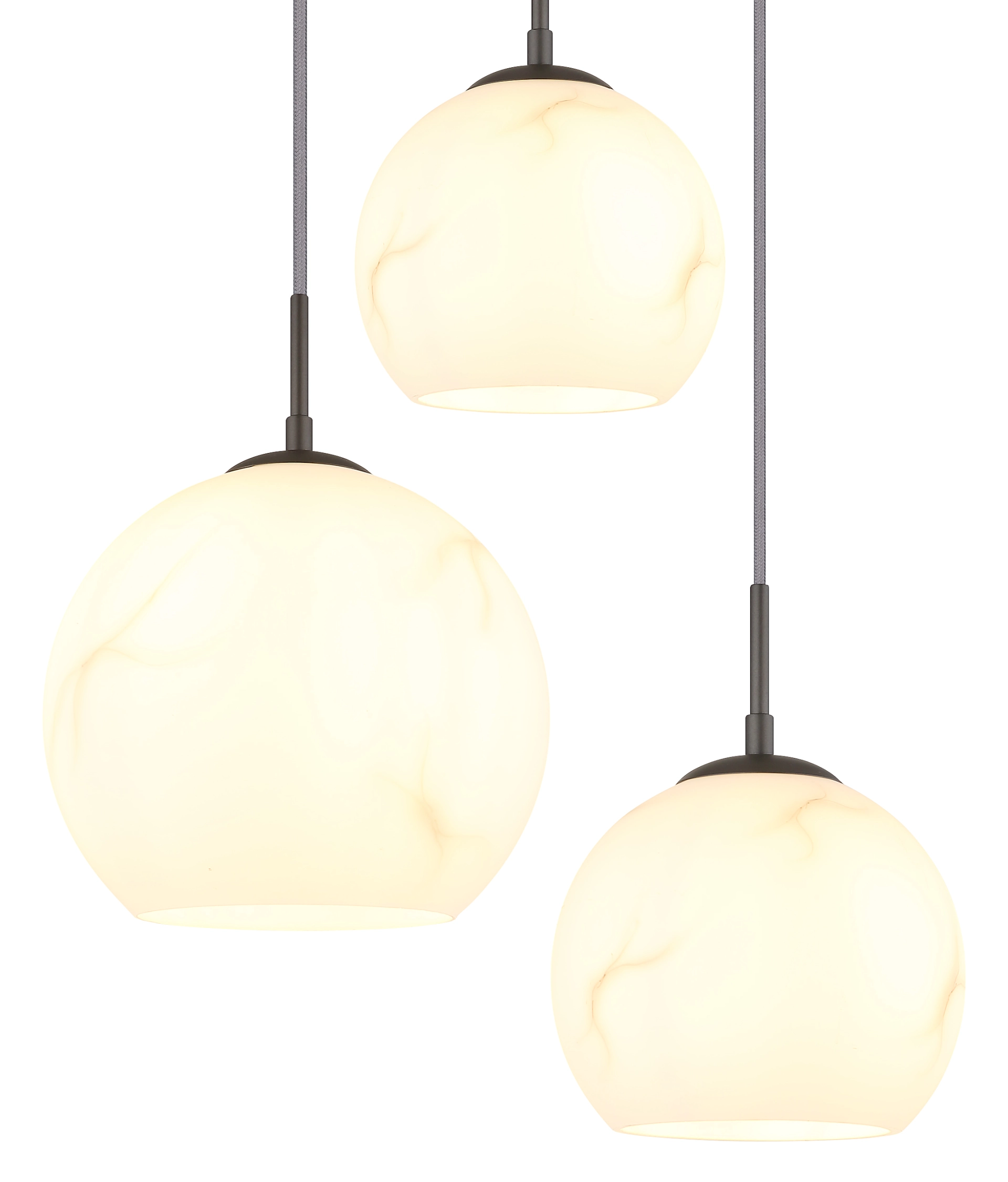 Produktbild: RAGUSA Hängeleuchte von Globo Handels GmbH, drei Pendel mit opalen Glaskugeln, Metall schwarz-chrom matt, warmweißes Licht, Modell 15999M-5HR - ideal für Esszimmer, Küche oder Wohnzimmer