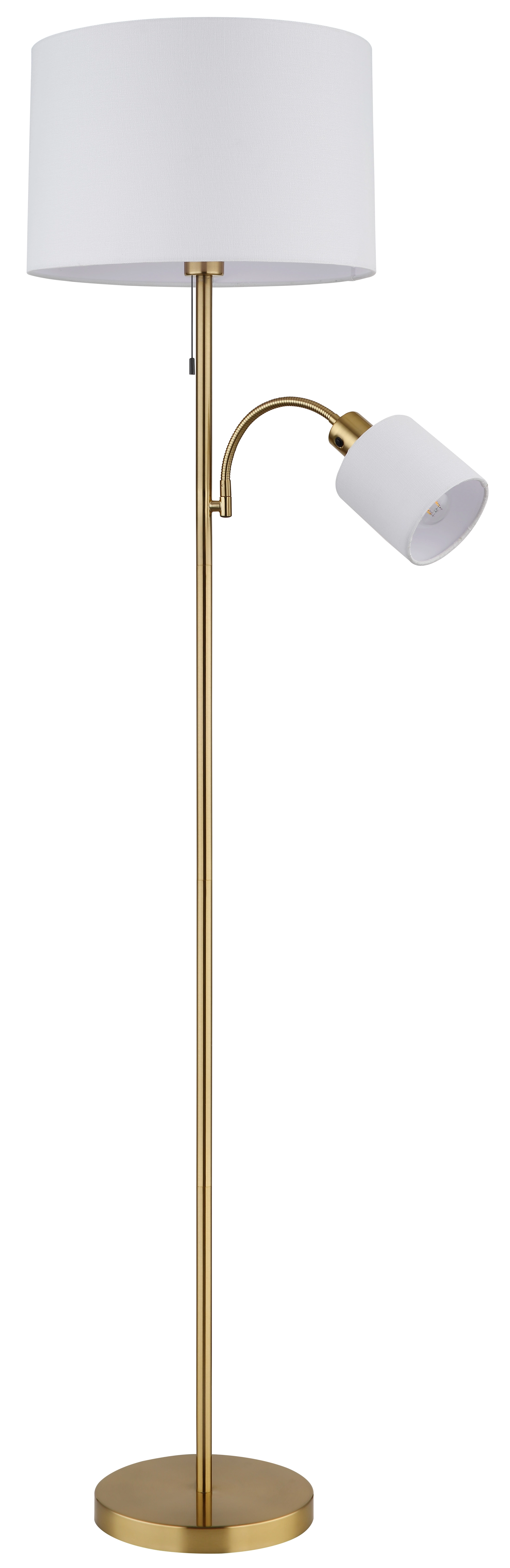 TRUETT Stehleuchte aus messingfarbenem Metall mit weißem Leinen-Schirm, höhenverstellbarer Arm, Globo Handels GmbH