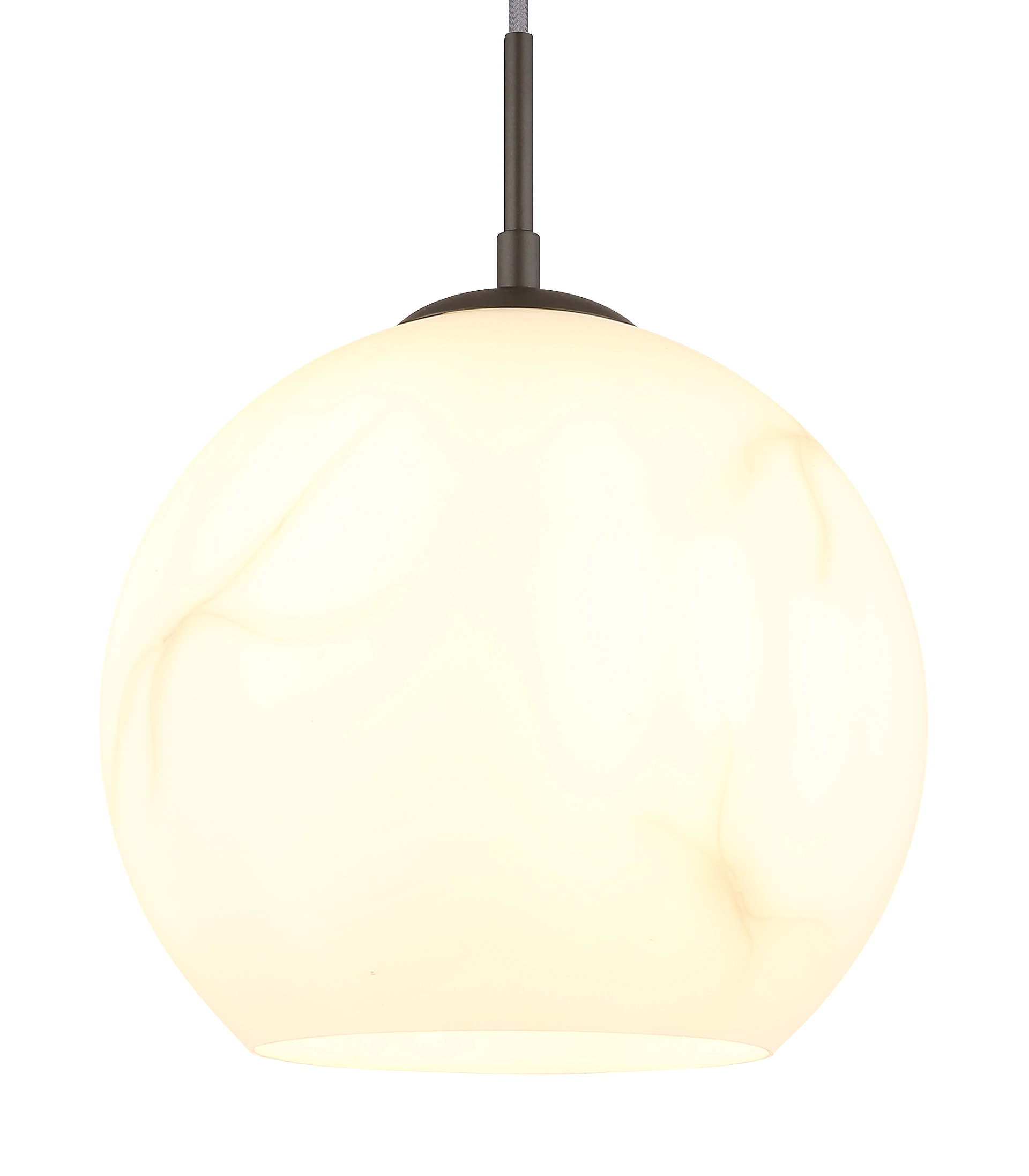 Produktbild: RAGUSA Pendelleuchte 15999MH1 von Globo Handels GmbH, moderne Hängeleuchte mit opaler Glaskugel und Aufhängung aus Metall schwarz-chrom matt, warm leuchtend, ideal für Wohn- und Essbereich.