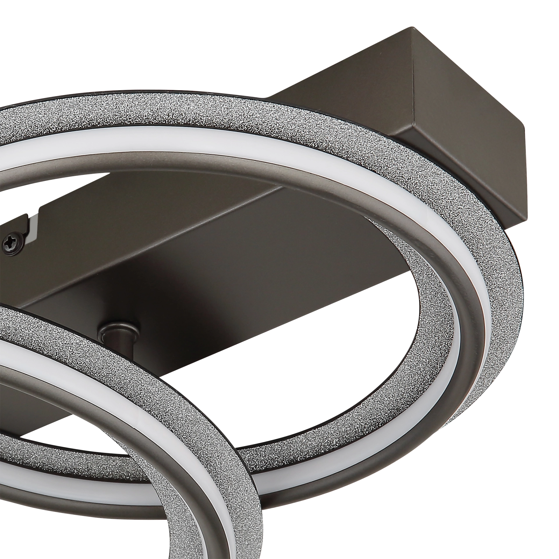 Nahaufnahme der modernen LED-Deckenleuchte ELAN von Globo Handels GmbH aus Metall/Aluminium in schwarz-chrom matt, ringförmiges Design, Modell 67379-30D1