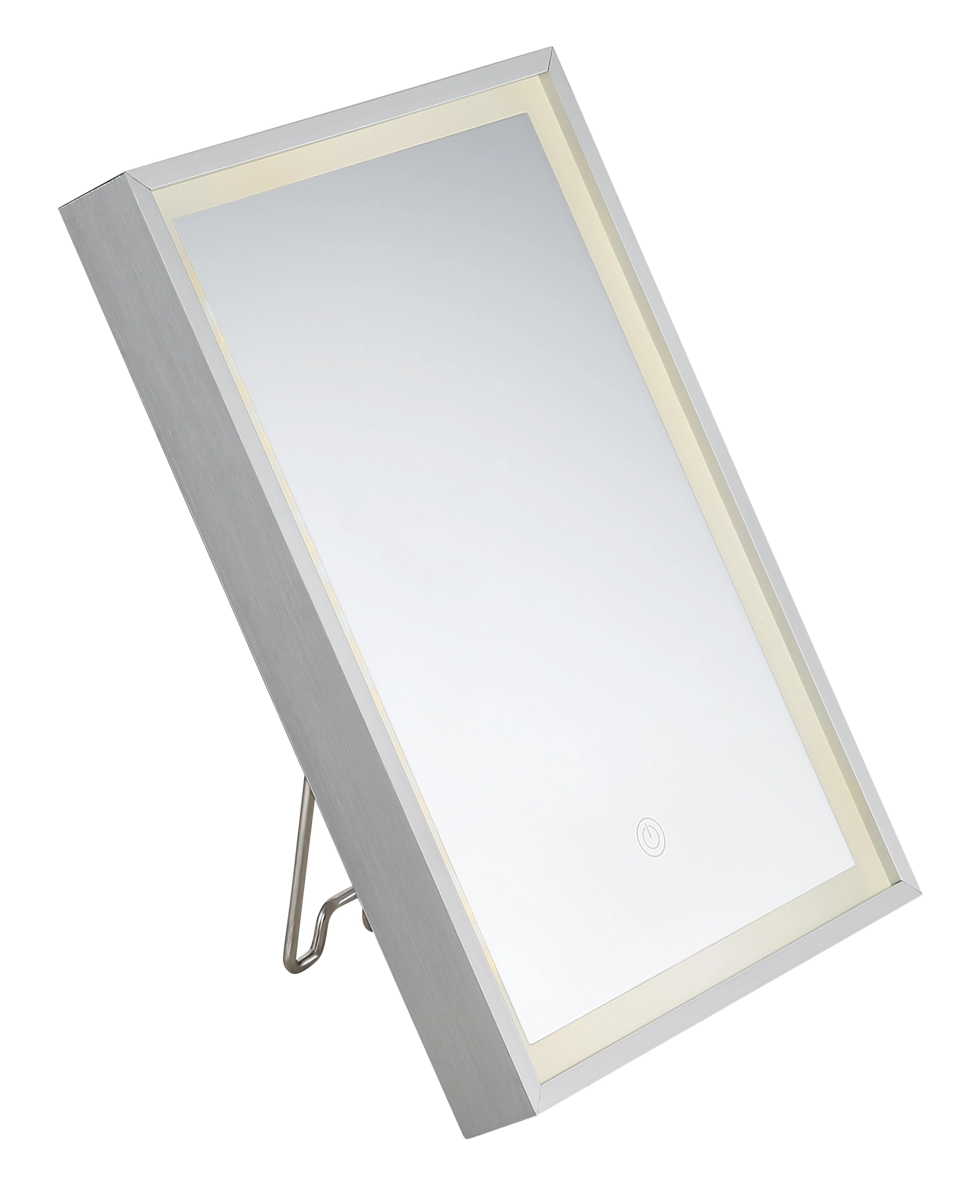 MIRAYA LED-Spiegel aus gebürstetem Aluminium von Globo Handels GmbH, rechteckig mit umlaufender LED-Beleuchtung und Touch-Schalter; ideal für Schlaf-, Wohn-, Flur- und Office-Bereiche; effizientes, schlankes Design, Leuchtmittel inklusive