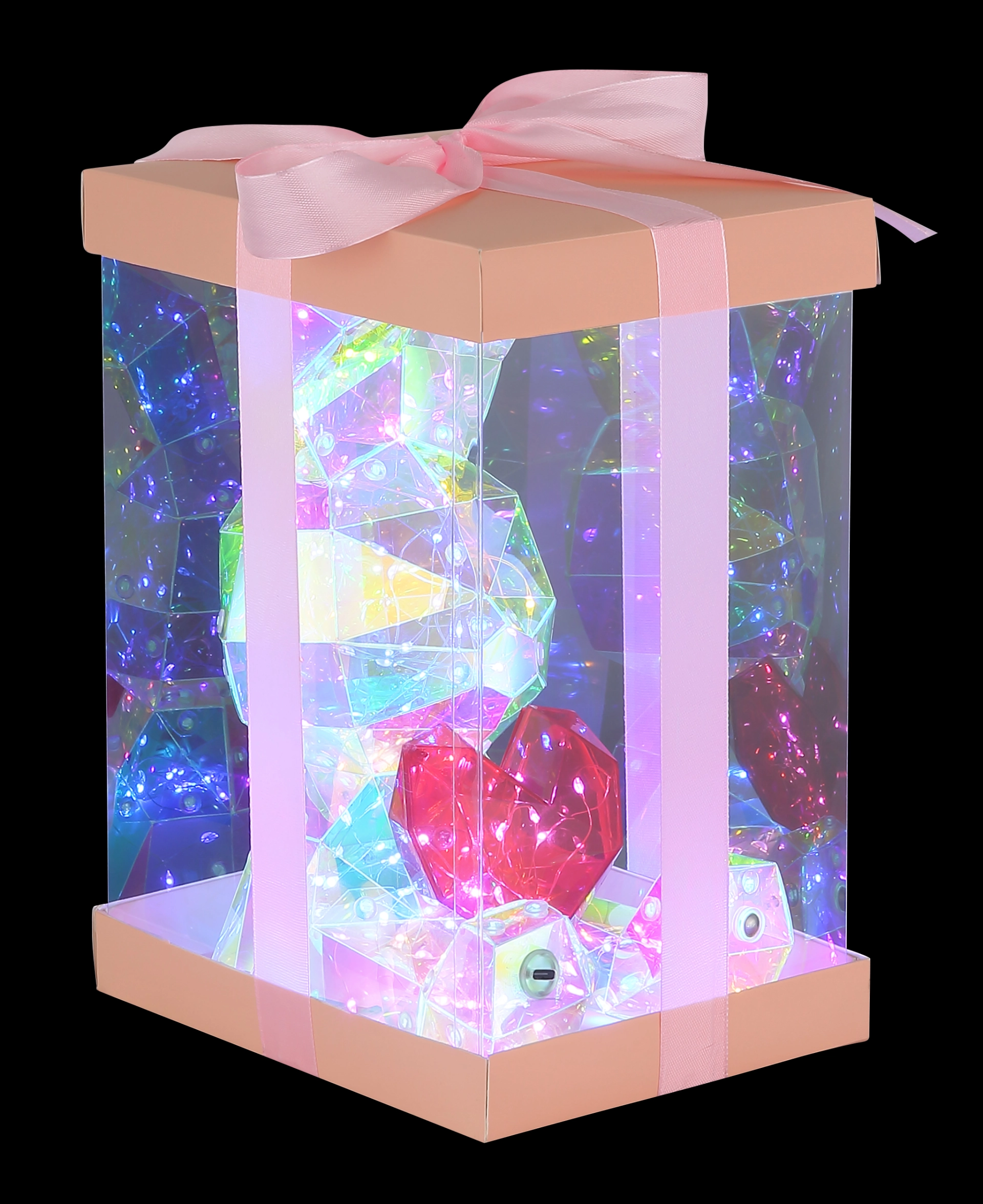 Geschenkboxförmige LED Tischleuchte BRONDAR mit Kunststoff klar Kristall Effekt und rotem Kristall, dekorative Stimmungsbeleuchtung, Modell 28099, Hersteller Globo Handels GmbH