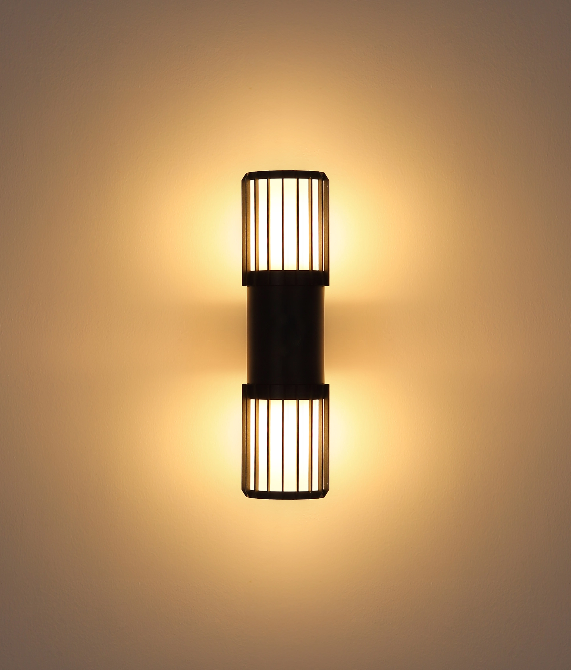 MERVIN Außenleuchte: Wandlampe in Anthrazit matt, zwei zylindrische Gitter-Lichtkörper erzeugen warmweißes Licht