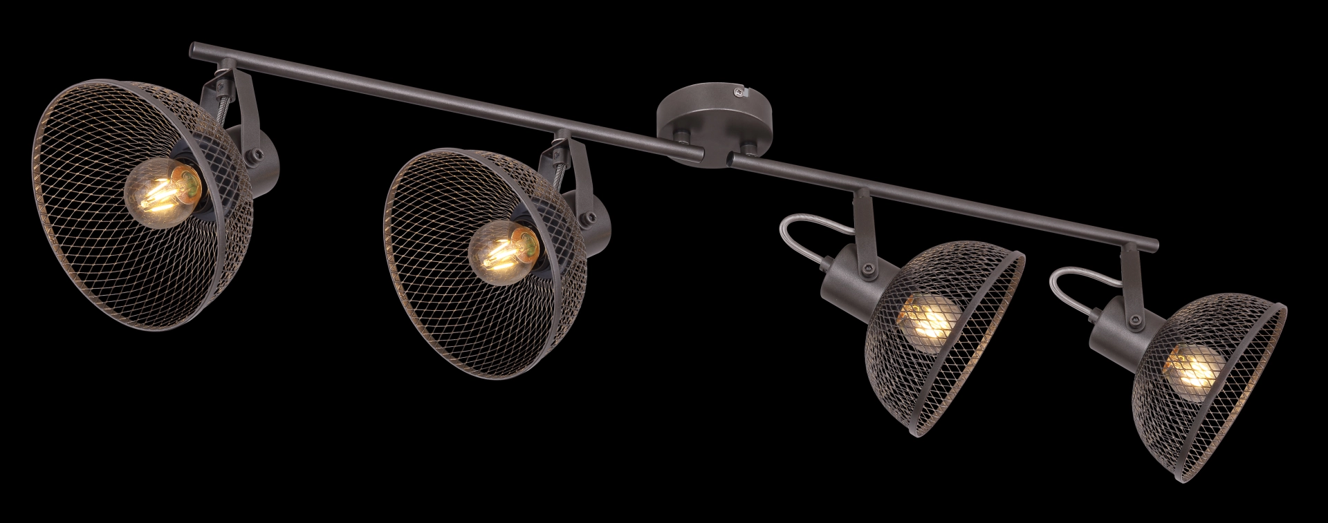 Vierflammiger Deckenstrahler MONIGA von Globo Handels GmbH, industrielles Metall-Design mit rostfarbener Gitter-Flechtung, ausrichtbare Spots, Länge 93,6 cm, für E27-Leuchtmittel (max. 40 W), Modell 54325-4