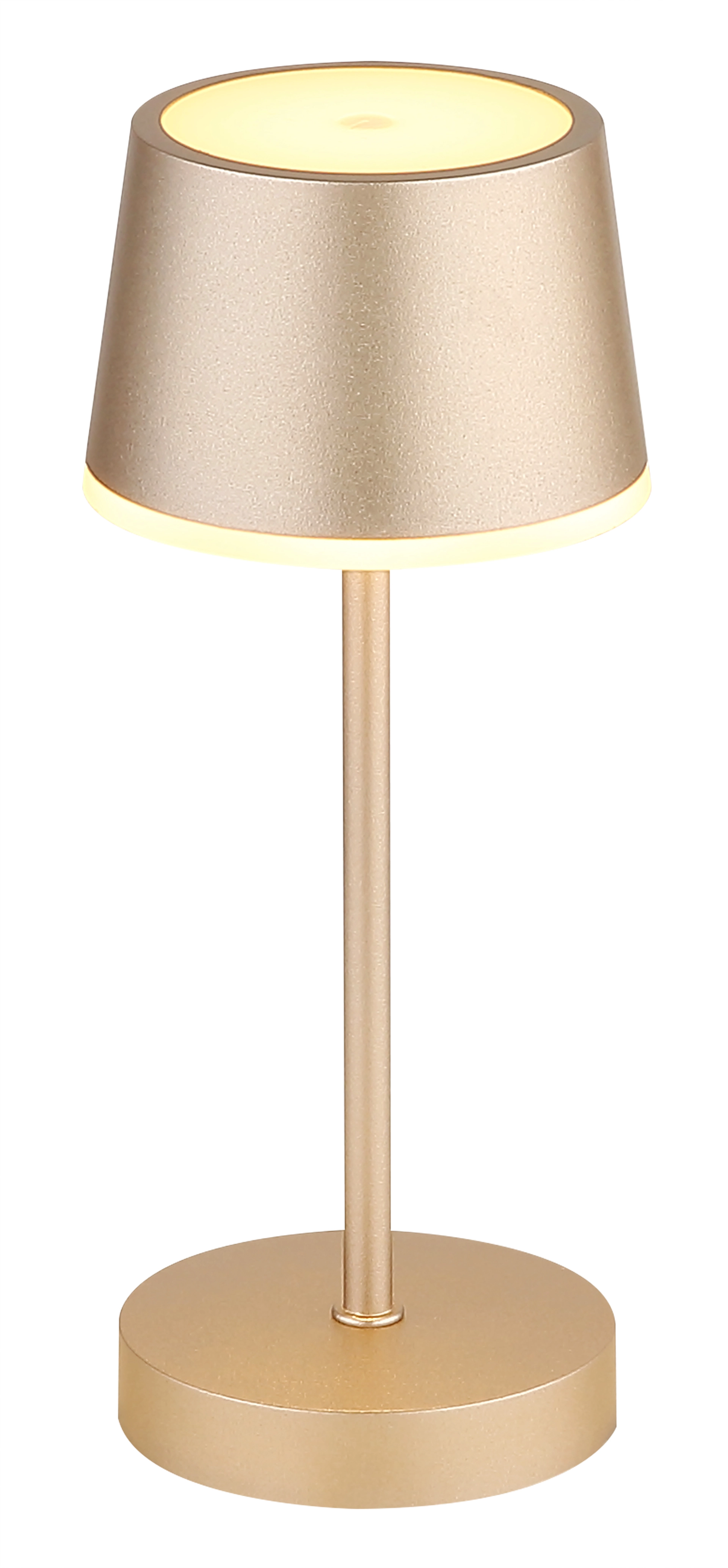 Tischleuchte DAWSON aus Metall in champagnerfarben matt, Lampenschirm und Basis im gleichen Farbton, warmes Licht