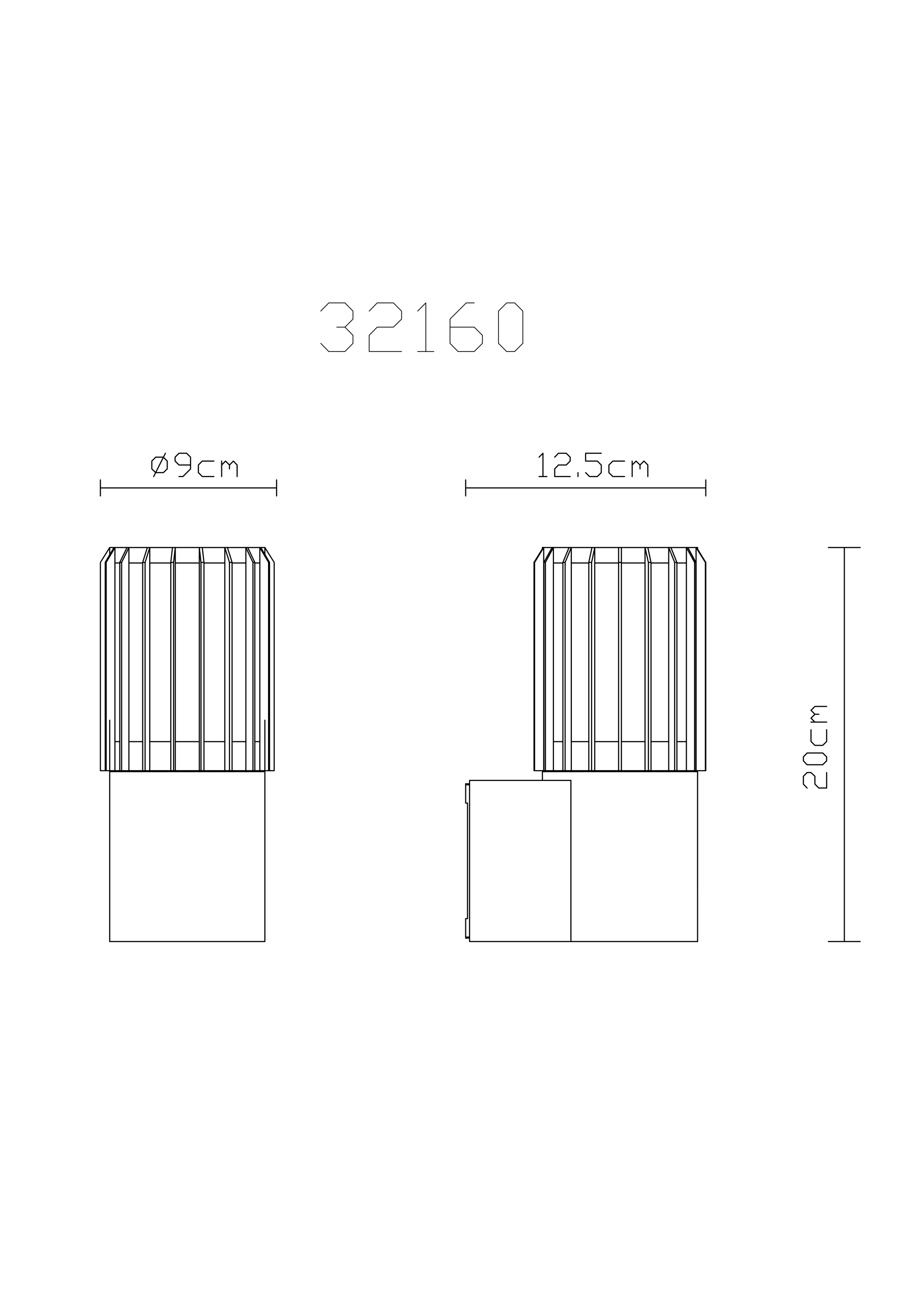 Technische Zeichnung der Außenleuchte MERVIN 32160 von Globo Handels GmbH: Ø9 cm, Tiefe 12,5 cm, Höhe 20 cm; Gehäuse Aluminium anthrazit matt, Diffusor Kunststoff opal.