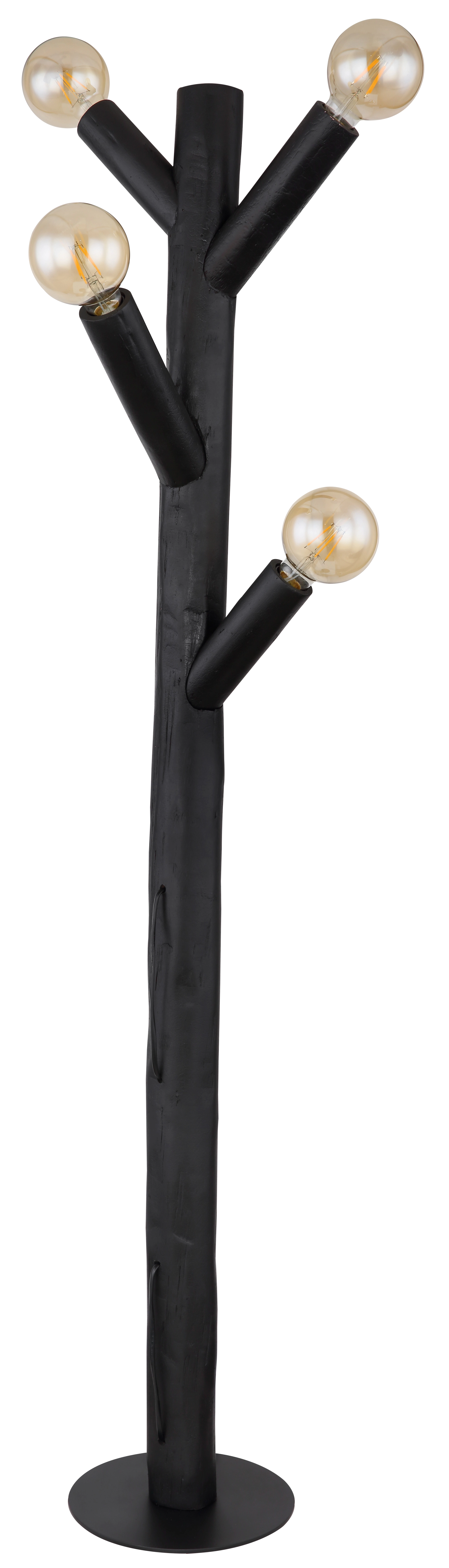Produktbild: RAY Stehleuchte in Baumoptik, schwarz matt, 150 cm, runde Metallplatte; vier verästelte Arme mit E27-Fassungen für frei wählbare Leuchtmittel; Hersteller Globo Handels GmbH, Modell 15441S1B.