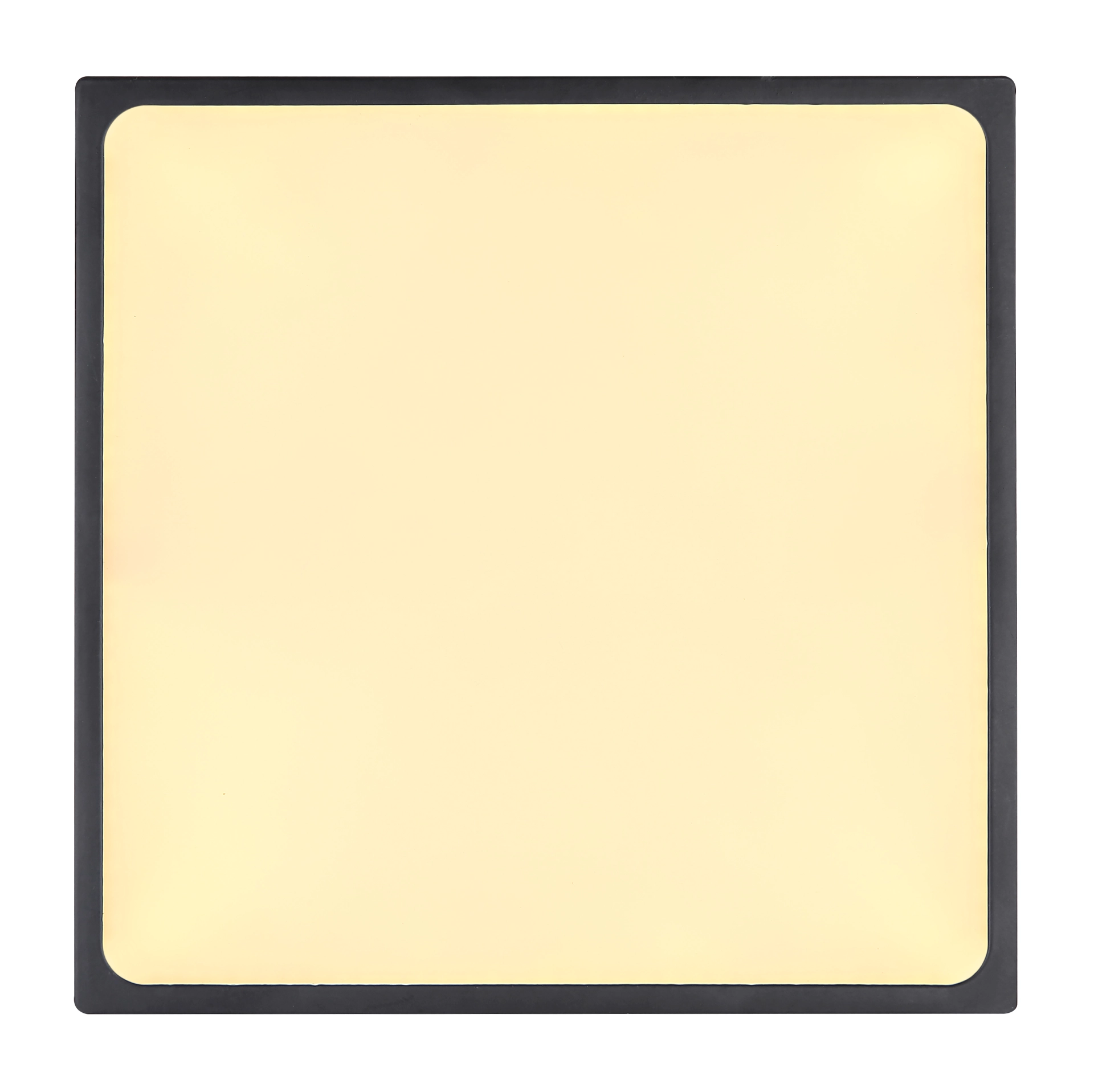 Quadratische LED-Deckenleuchte ECHO in matt schwarz, 220x220 mm, satiniertes Acryl; dimmbar, warmweißes Licht. Produktbild von Globo Handels GmbH, Artikel 12369-30 – elegantes, flaches Design für Wohnräume.