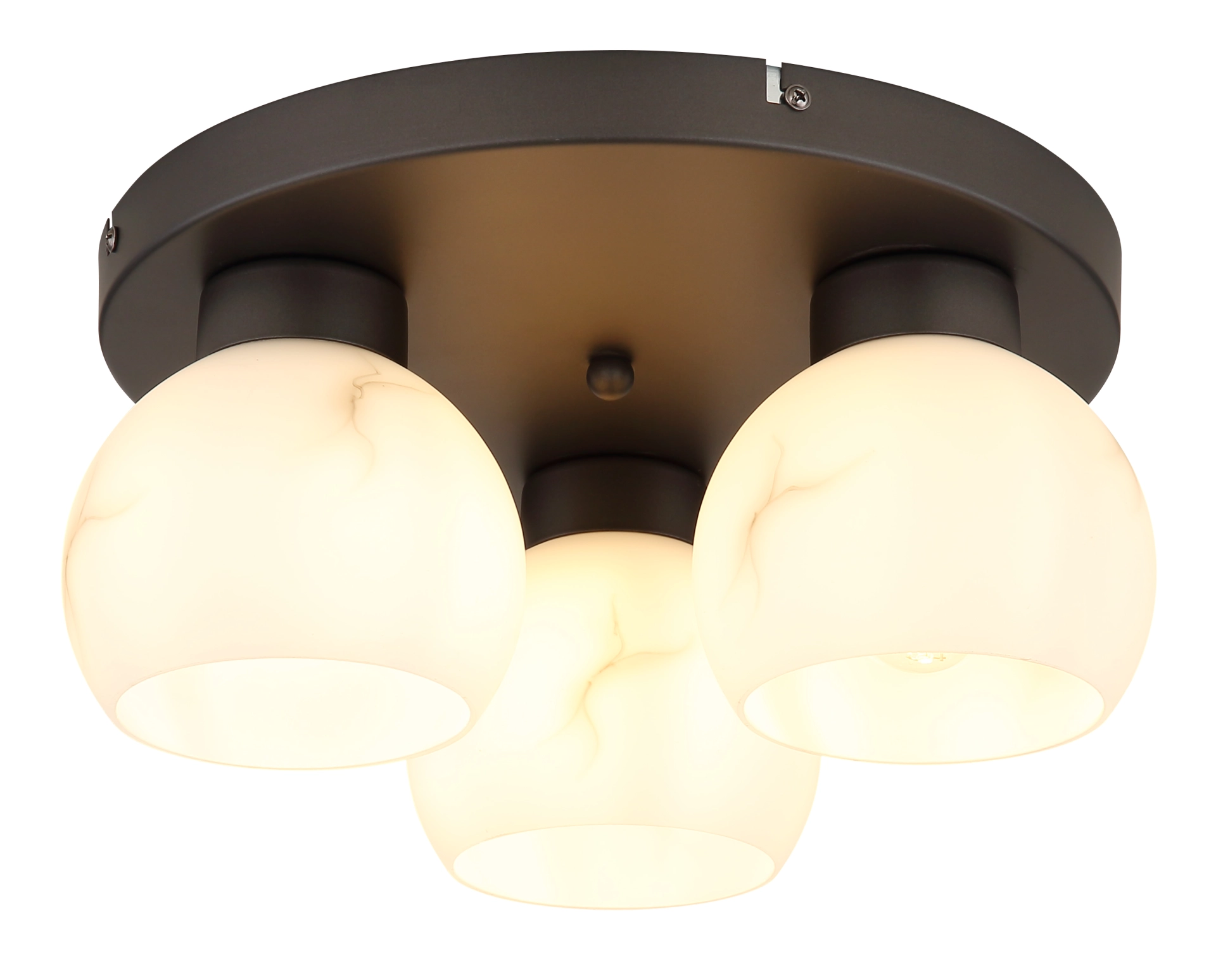 Produktabbildung: Deckenleuchte RAGUSA 15999M-3D von Globo Handels GmbH, Metall schwarz-chrom matt mit drei opalen Glaskugeln, warmes Licht, moderne Innenbeleuchtung