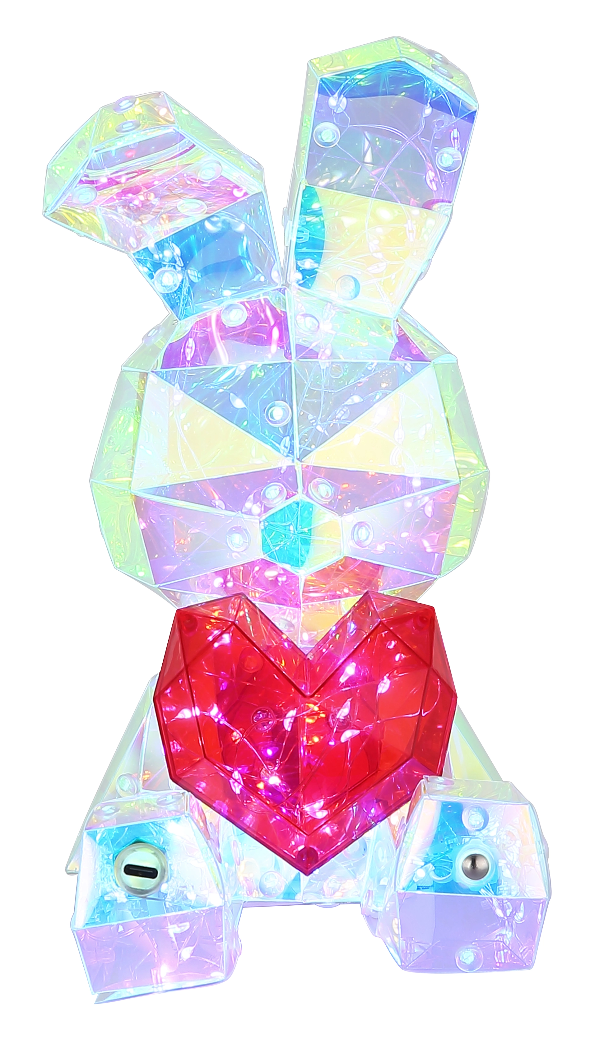 BRONDAR Tischleuchte: LED-Hase aus Kunststoff klar im Kristall-Effekt mit rotem Herz (Kunststoff rot Kristall Effekt), dekorative Leuchte von Globo Handels GmbH, Modell 28099