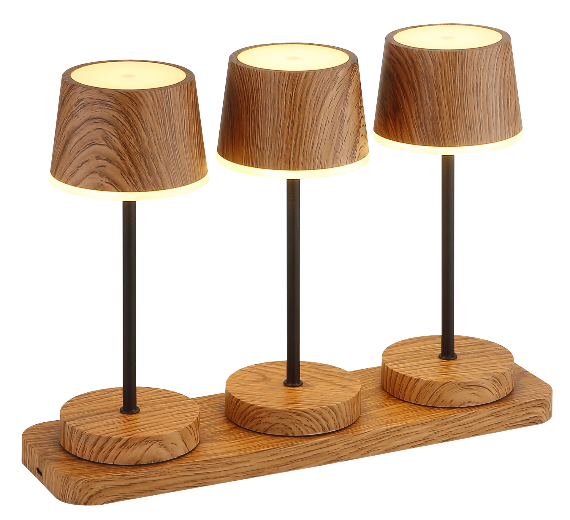 DAWSON Tischleuchte in dunkler Holzoptik mit drei Leuchten, Globo Handels GmbH