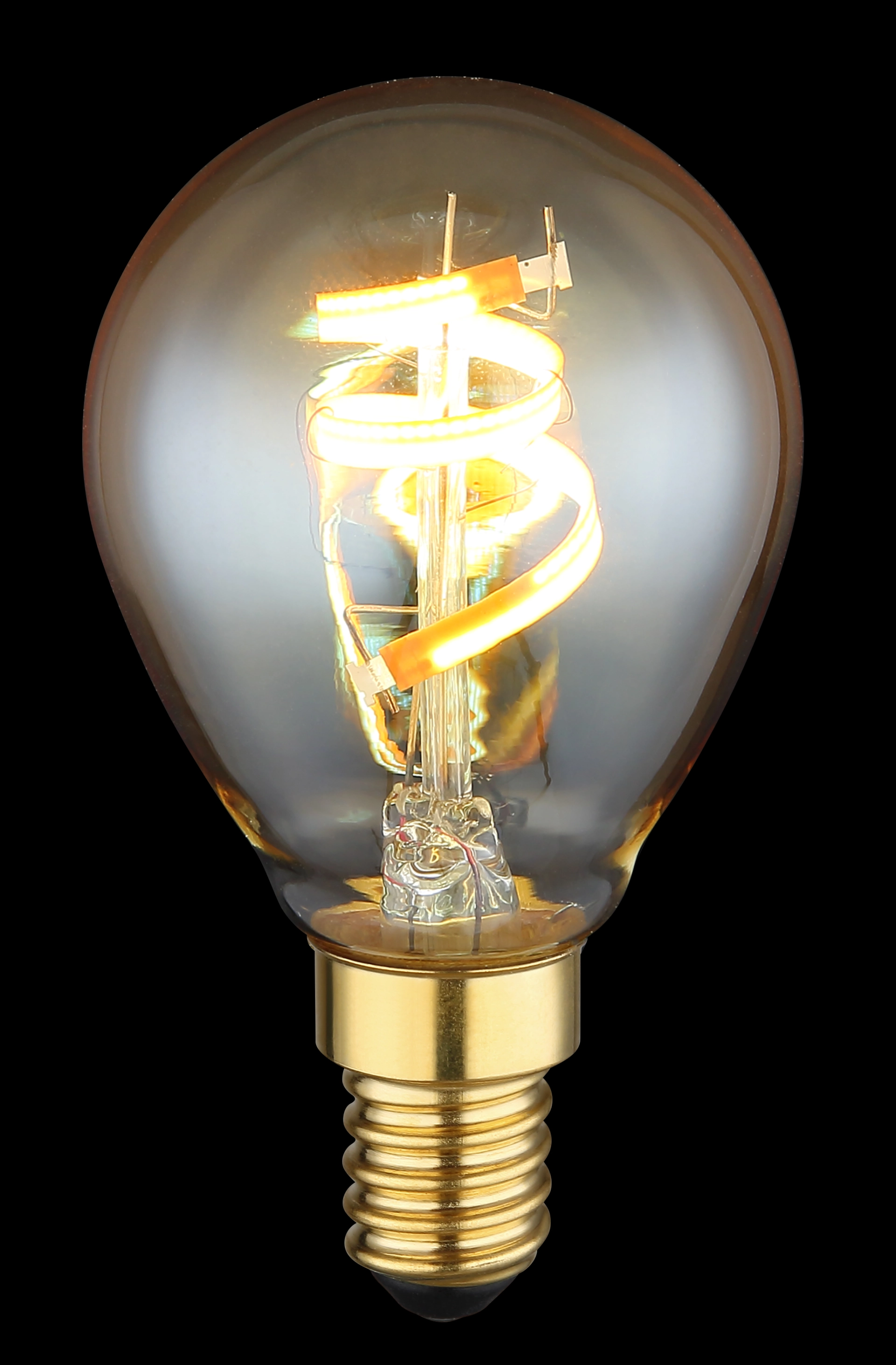 LED - LEUCHTMITTEL von Globo Handels GmbH, Modell 11331D: Abbildung einer dekorativen LED-Lampe mit amberfarbenem Glas und sichtbarem Spiral-Filament, die warmes Licht spendet.