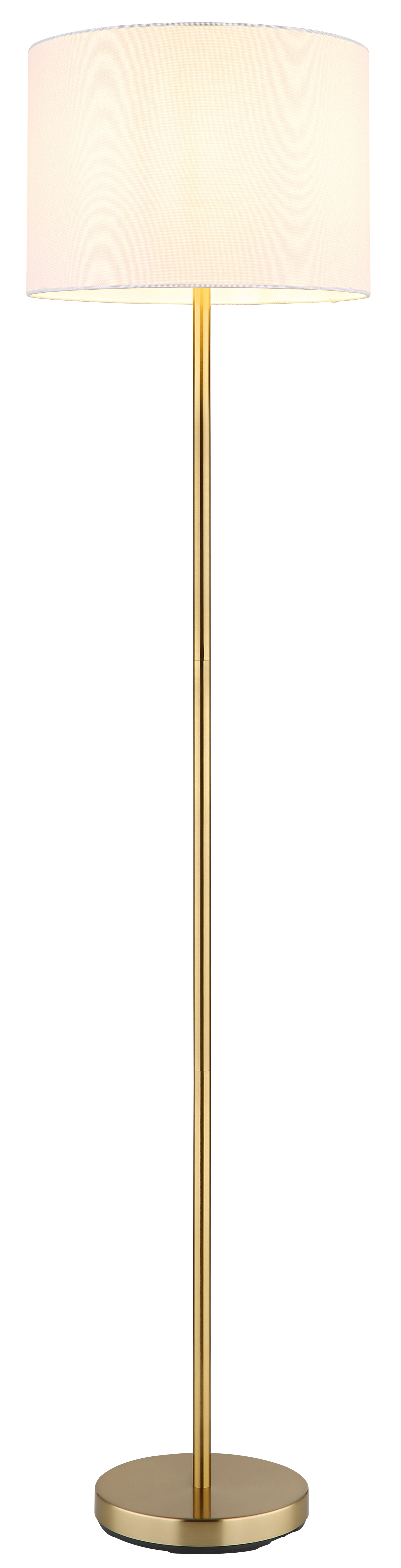 TRUETT Stehleuchte aus messingfarbigem Metall mit cremeweißem Leinenschirm; runder Goldfuß, Globo Handels GmbH