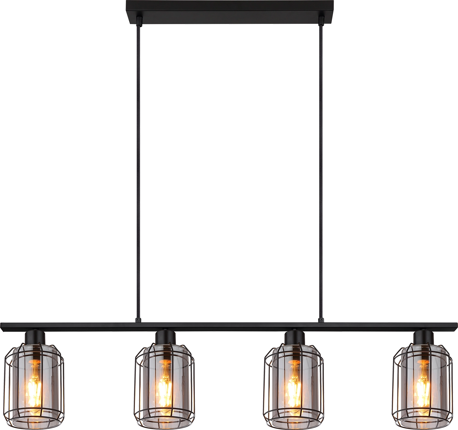 Hängeleuchte, 4-flammig, Metall schwarz matt mit Rauchglas, E27 Fassungen, Modell 15559-4H von Globo Handels GmbH