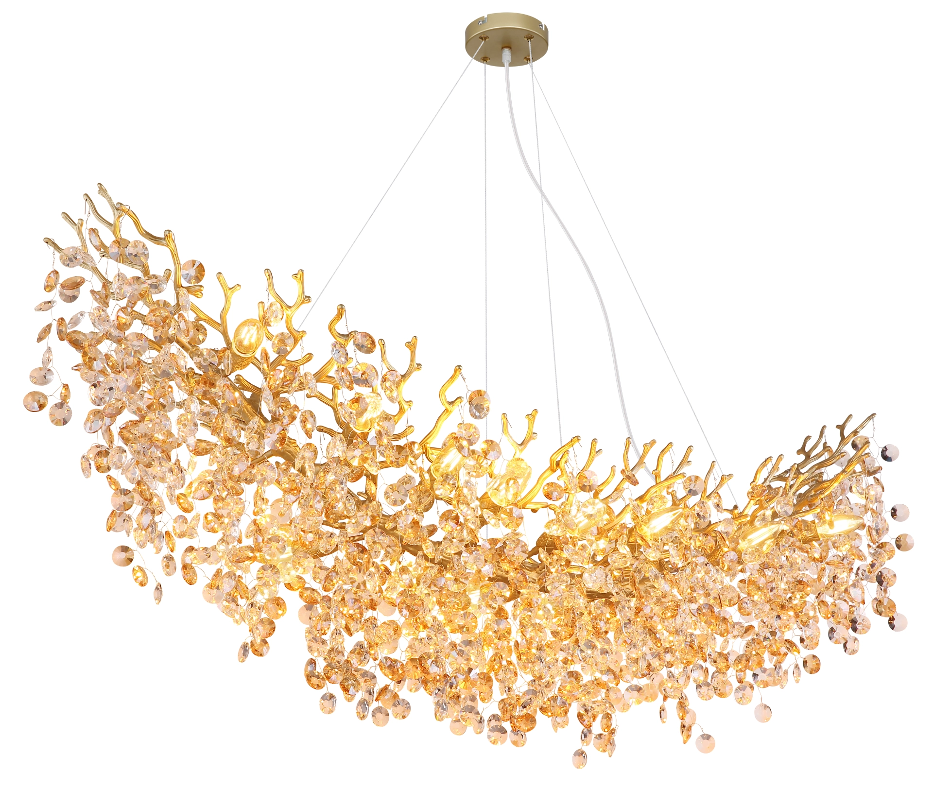 QUEENA QUEENA Chandelier | Gold Metal | Dimmable | Globo Lighting