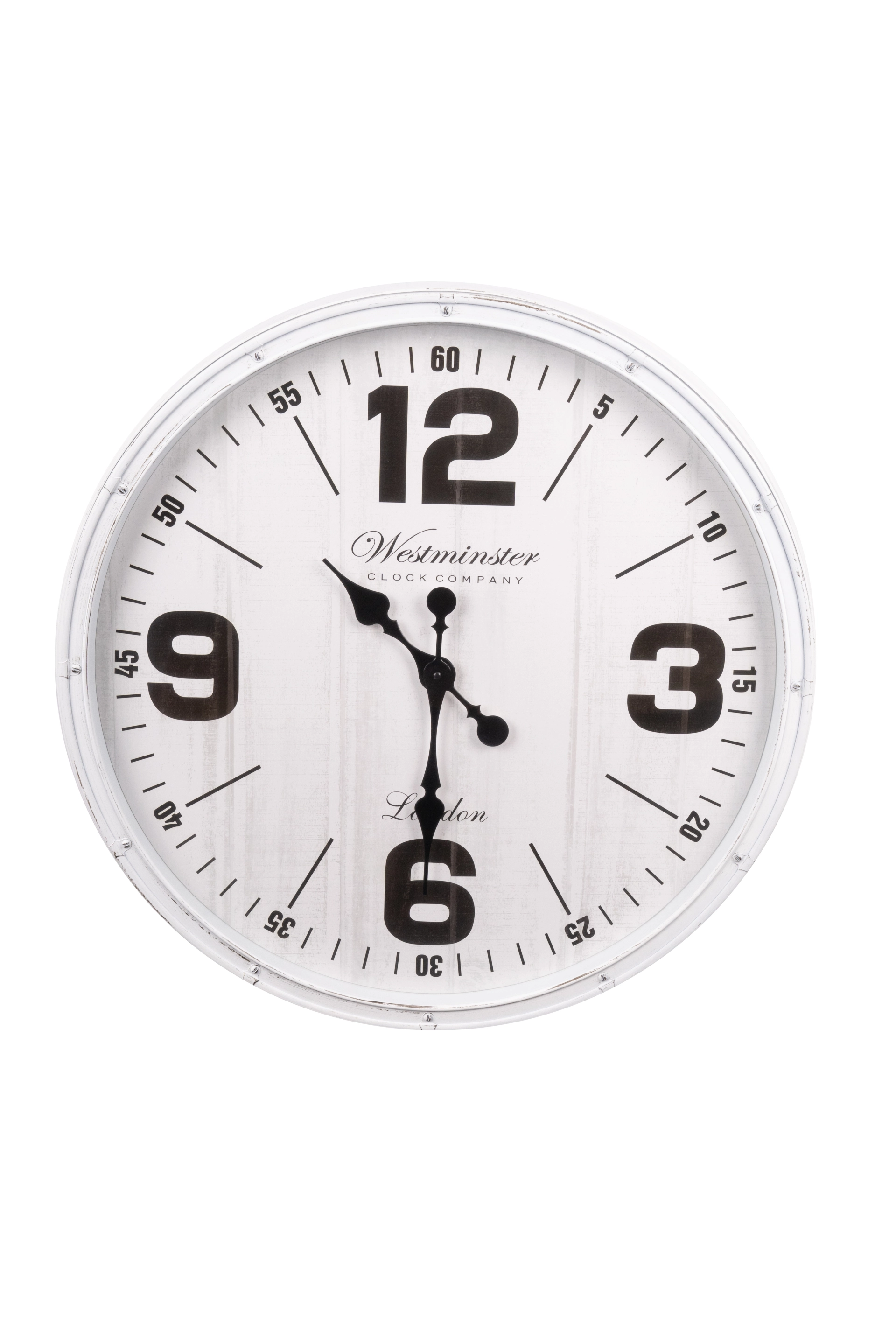 Produktbild: Wanduhr ANNA mit weißem Kunststoffrahmen und Glas, großes arabisches Ziffernblatt; moderne Uhr für Wohnzimmer, Küche oder Büro | Hersteller Globo Handels GmbH | Artikel B992540