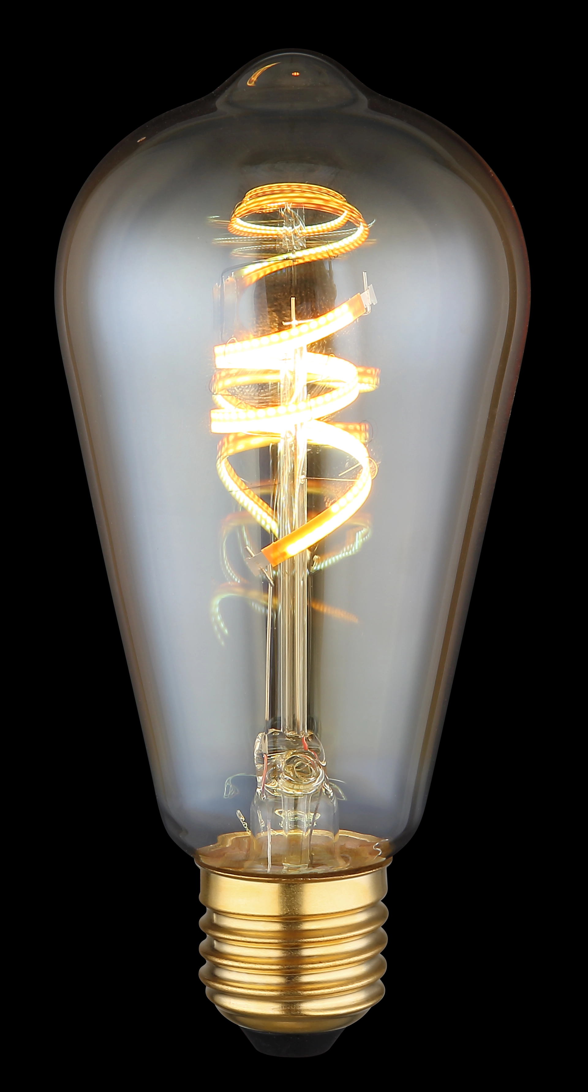 Produktfoto einer leuchtenden LED-Filament-Lampe im Edison-Design mit amberfarbenem Glas und E27-Sockel; Modell 11333D von Globo Handels GmbH – dekoratives LED‑Leuchtmittel mit warmem Licht