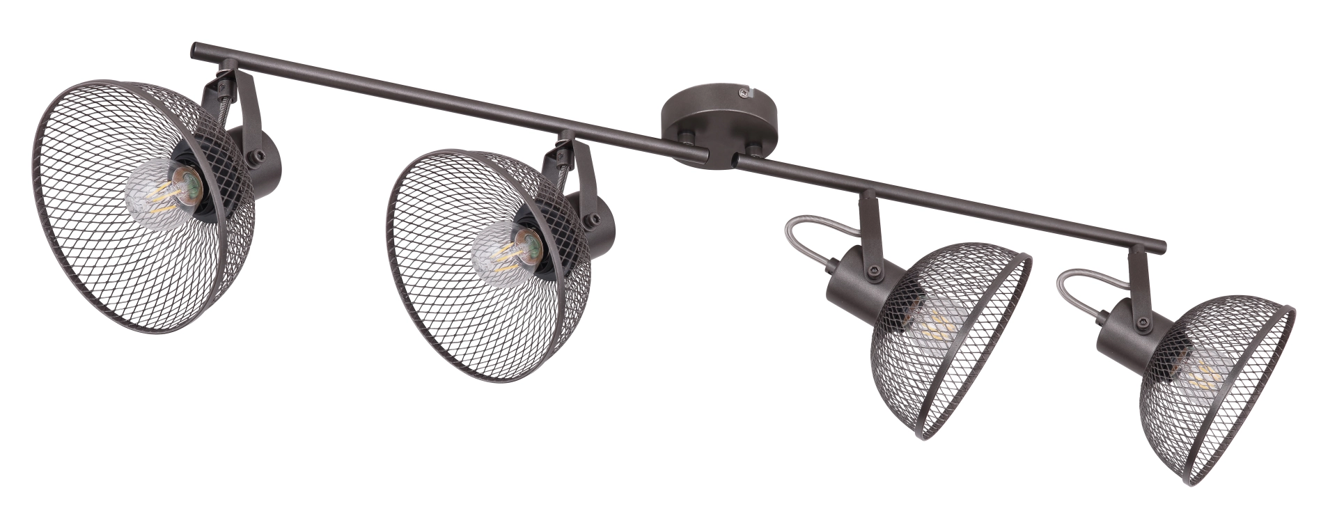 MONIGA vierflammiger Deckenstrahler, 93,6 cm: vier verstellbare Spots mit Gitter-Metallschirmen in Rostoptik, E27 (max. 40W), industrielles Design von Globo Handels GmbH, Modell 54325-4