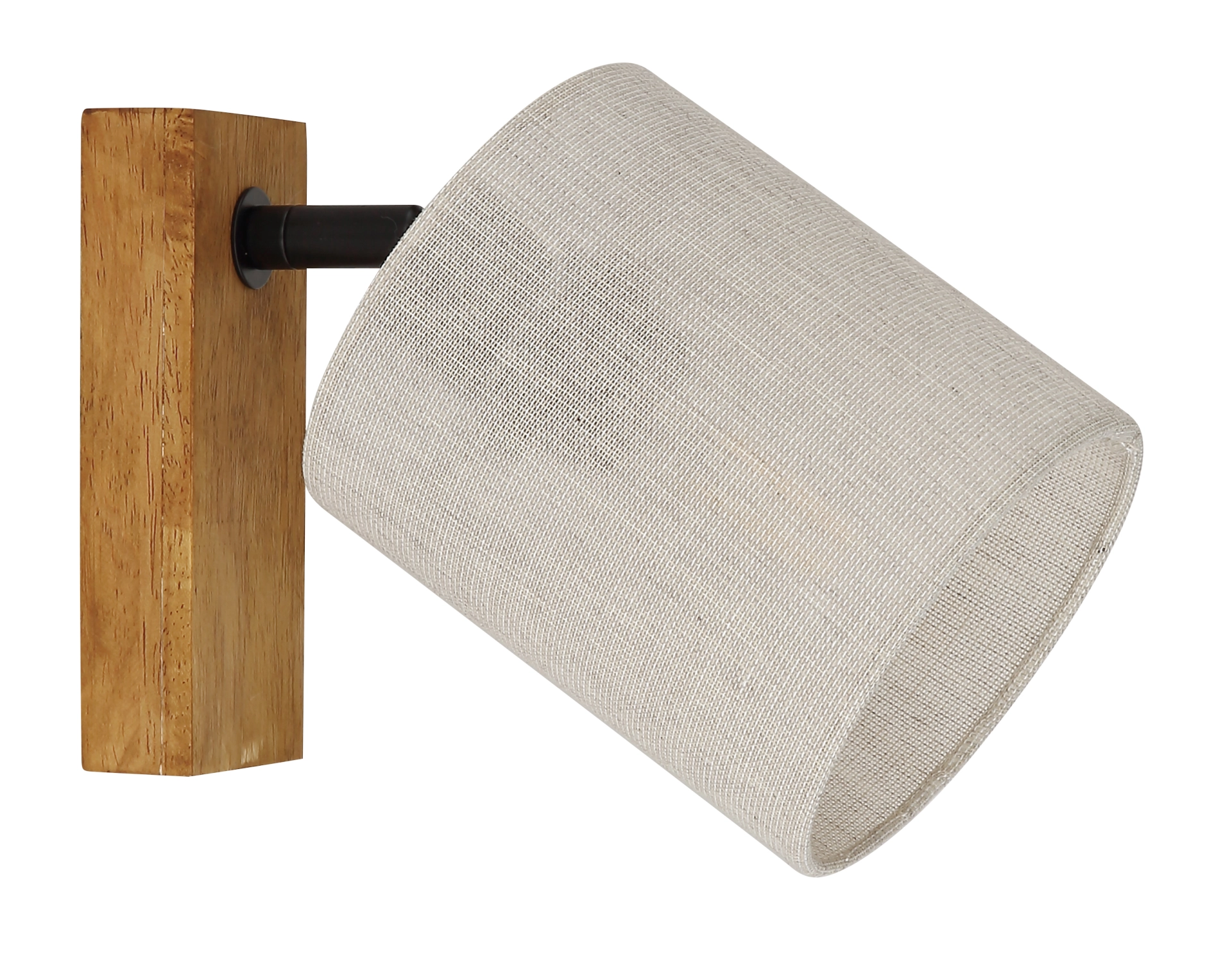 Produktfoto: JULE Strahler/Wandleuchte aus Holz in Braun mit zylindrischem, schwenkbarem Stoffschirm in Beige – Globo Handels GmbH, Modell 81600146