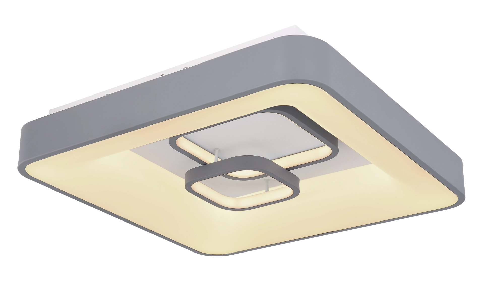 Quadratische LED-Deckenleuchte MAVY in Grau, 50x50 cm, Metall/Acryl; dimmbar per Fernbedienung, Lichtfarbe 3000–6000 K, 1900 lm; modernes Design mit innenliegendem Quadrat; Hersteller Globo Handels GmbH, Modell 48416-50