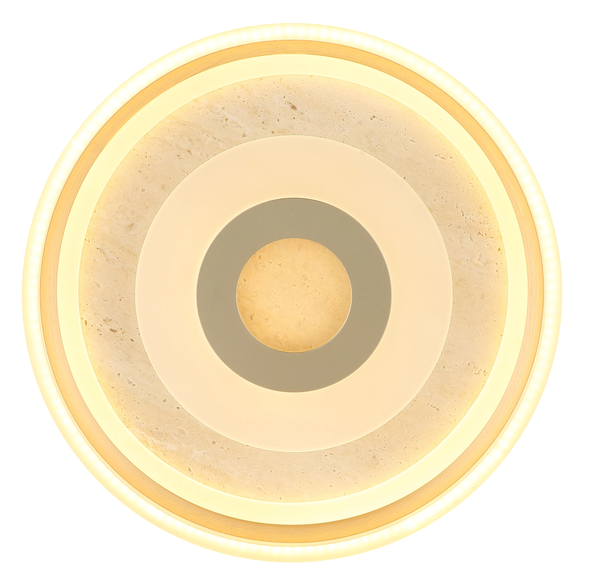 Runde LED-Deckenleuchte CARDENAS von Globo Handels GmbH in champagnerfarben mattem Metall mit opalem Acryl; konzentrische Ringe, warmweißes Licht, Produktnummer 48571-24 – Produktabbildung von oben