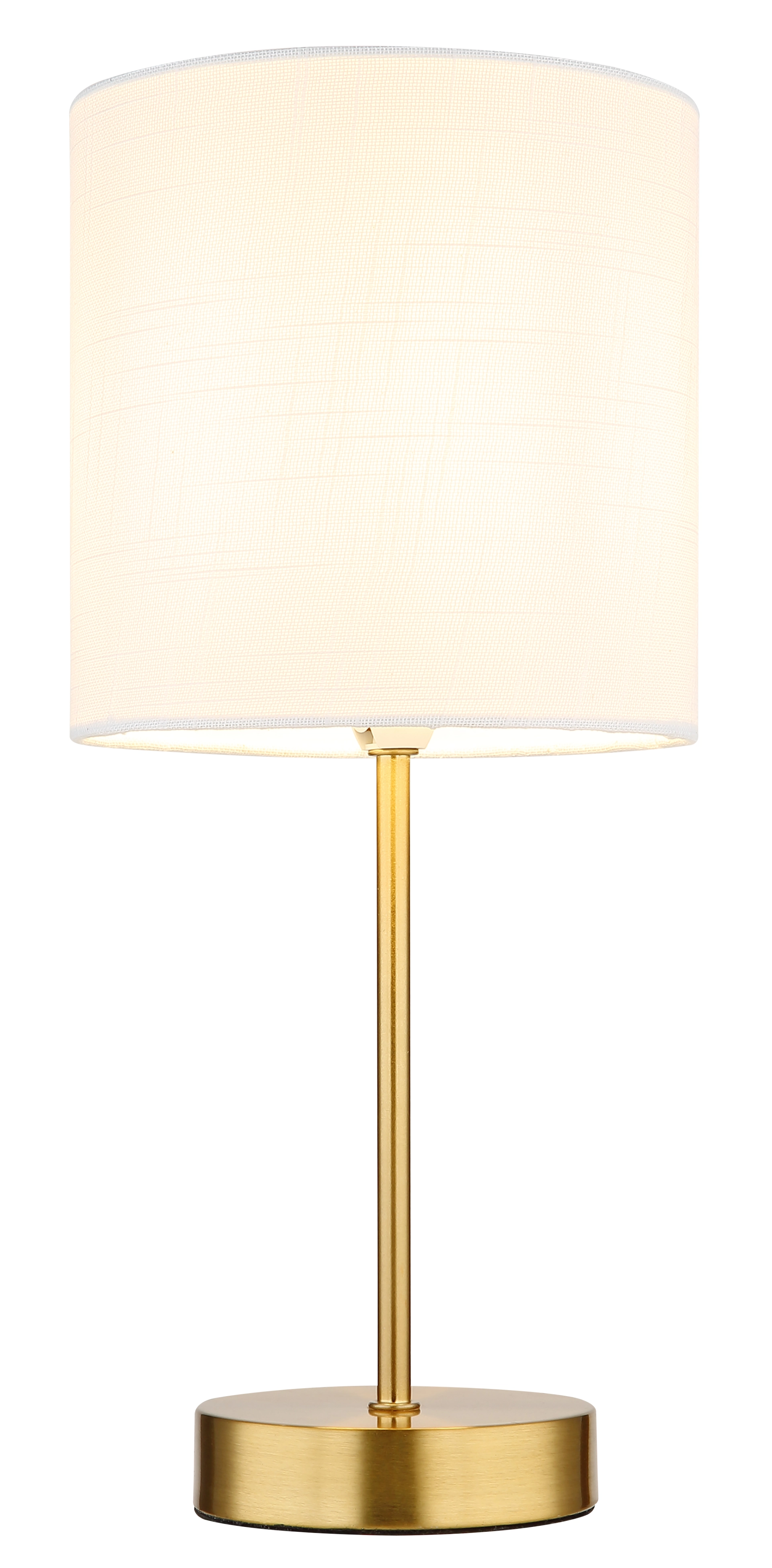 TRUETT Tischleuchte mit messingfarbenem, mattiertem Metallgestell und cremeweißem Leinenlampenschirm, Modell 15994T, Globo Handels GmbH