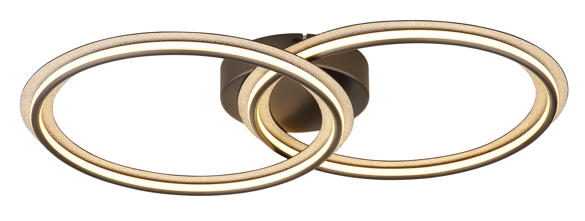 Produktfoto: ELAN Deckenleuchte mit zwei ineinanderlaufenden LED-Ringen, warmweiß; Metall & Aluminium schwarz-chrom matt; Hersteller Globo Handels GmbH; Artikelnummer 67379-30D – moderne Deckenlampe für Wohn- und Esszimmer