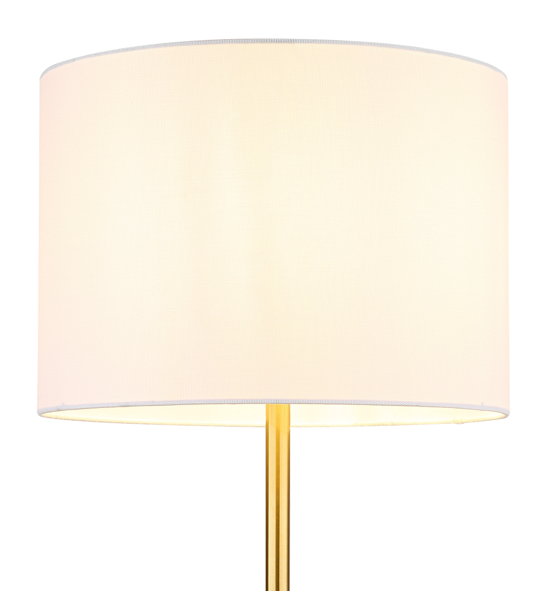 TRUETT Stehleuchte mit cremeweißem Leinenschirm und goldfarbener Messingstange, ideal als Standleuchte im Wohnbereich