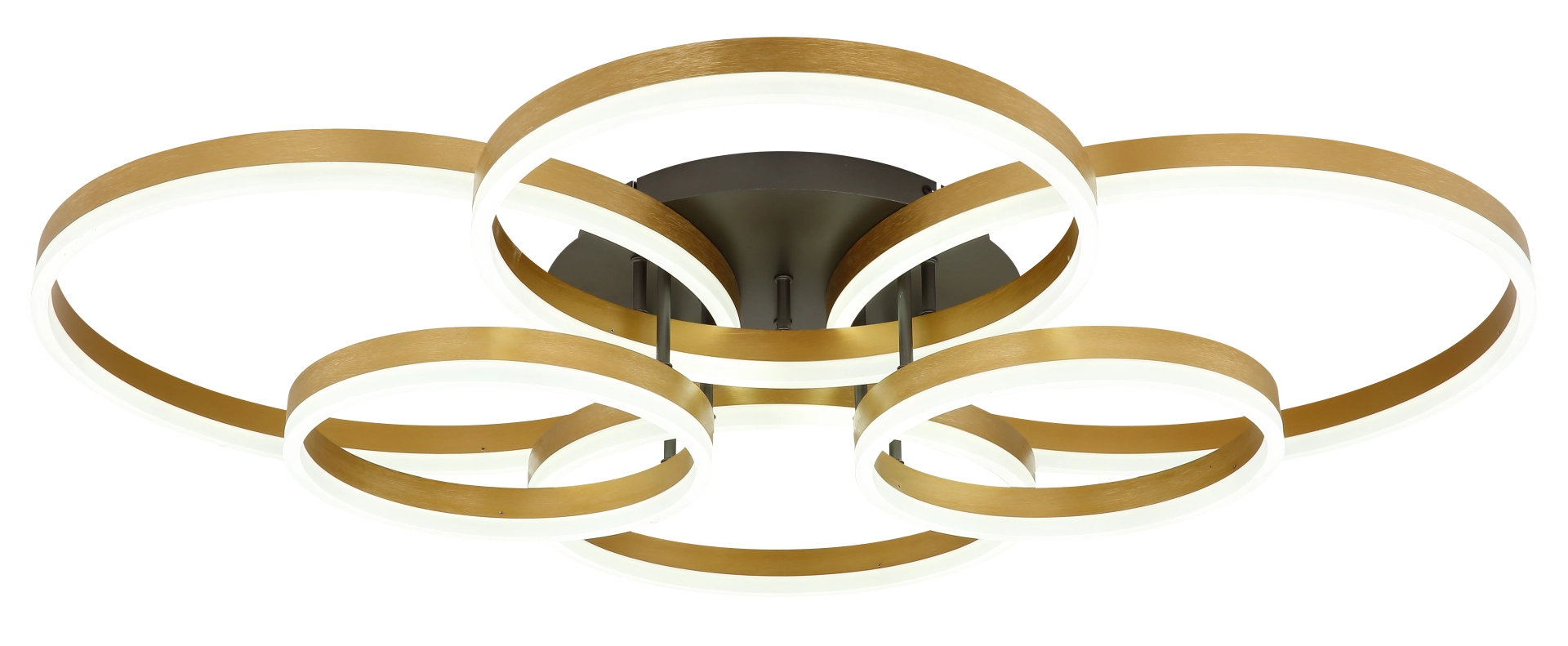 Produktfoto: ELORIA Deckenleuchte, mehrteilige LED-Ringleuchte mit goldfarben gebürsteten Aluminiumringen und schwarzer, matt gebürsteter Deckenbasis; Hersteller Globo Handels GmbH, Artikel 67385-115