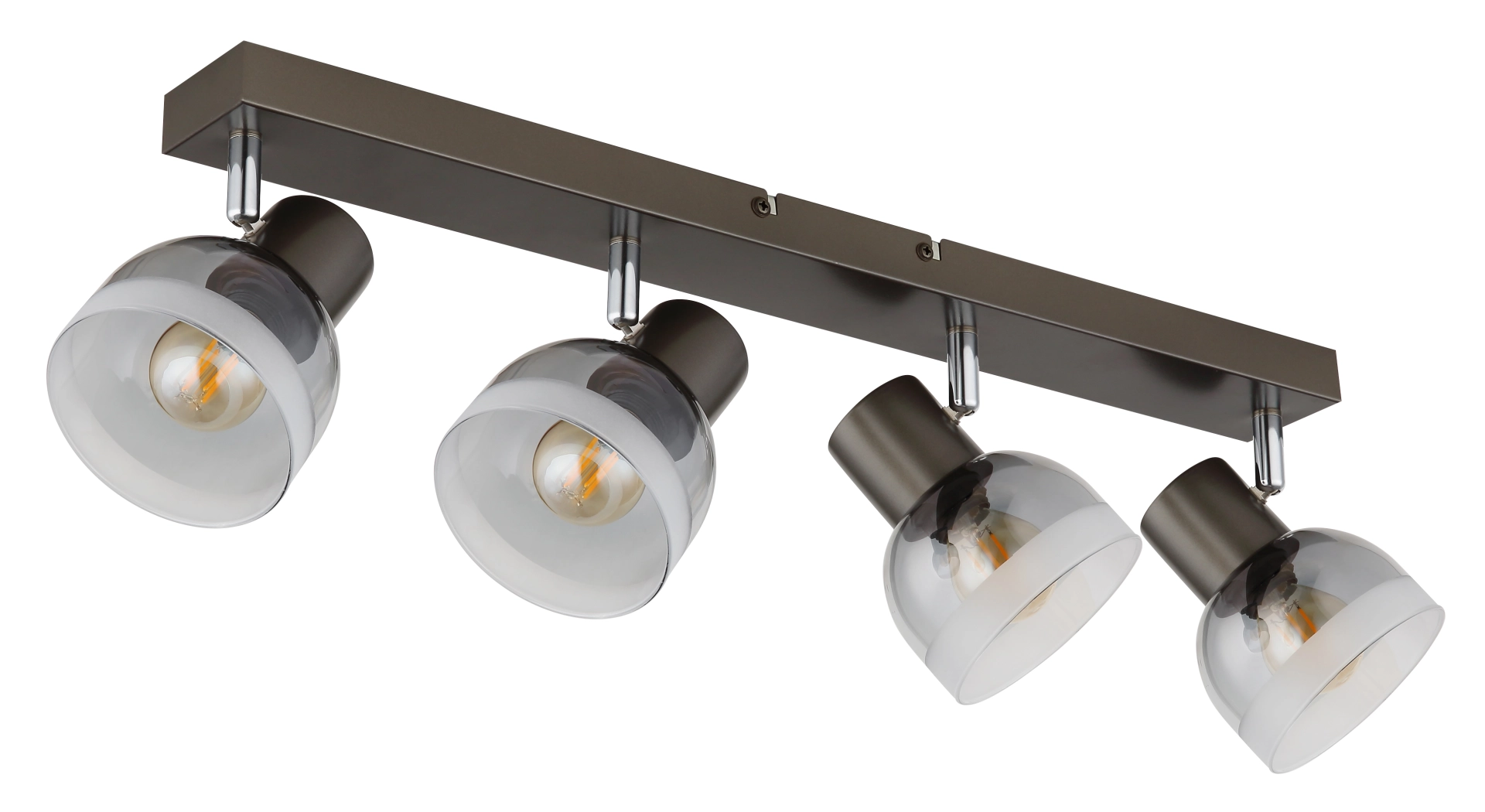 Produktbild: KAIRO Strahler 4-flammig von Globo Handels GmbH (54048-4), Deckenleuchte aus Metall schwarz-chrom matt mit verstellbaren Spots und rauchfarbenen Glasschirmen – moderner Innenraum-Strahler
