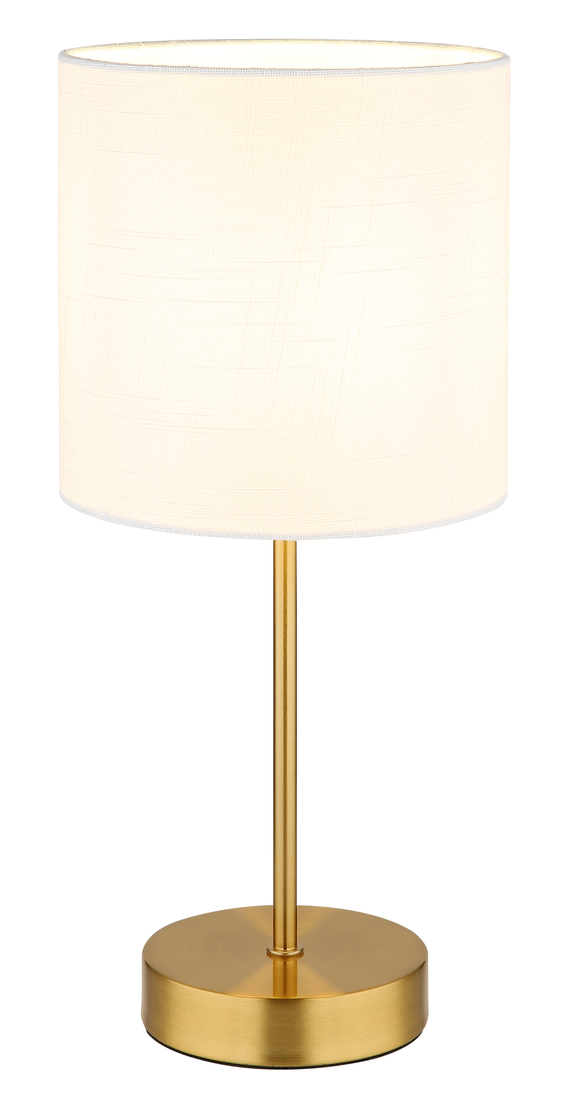 TRUETT Tischleuchte aus messingfarben mattem Metall mit creme-weißem Leinen-Schirm, Globo Handels GmbH, Modell 15994T