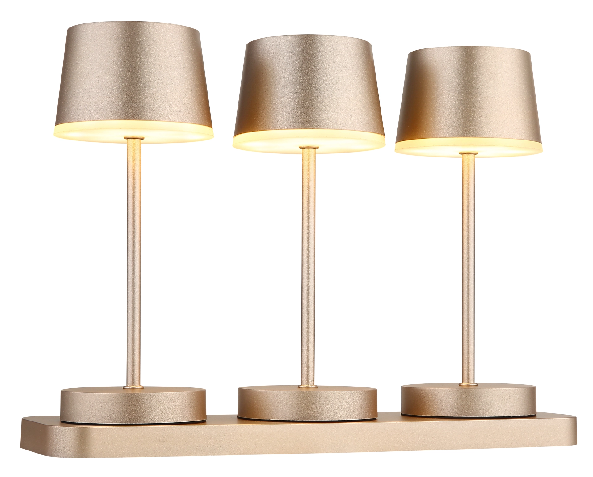 Dawson Tischleuchte 3er-Set, Metall champagnerfarben matt, Basis & Stange, warmweißes Licht